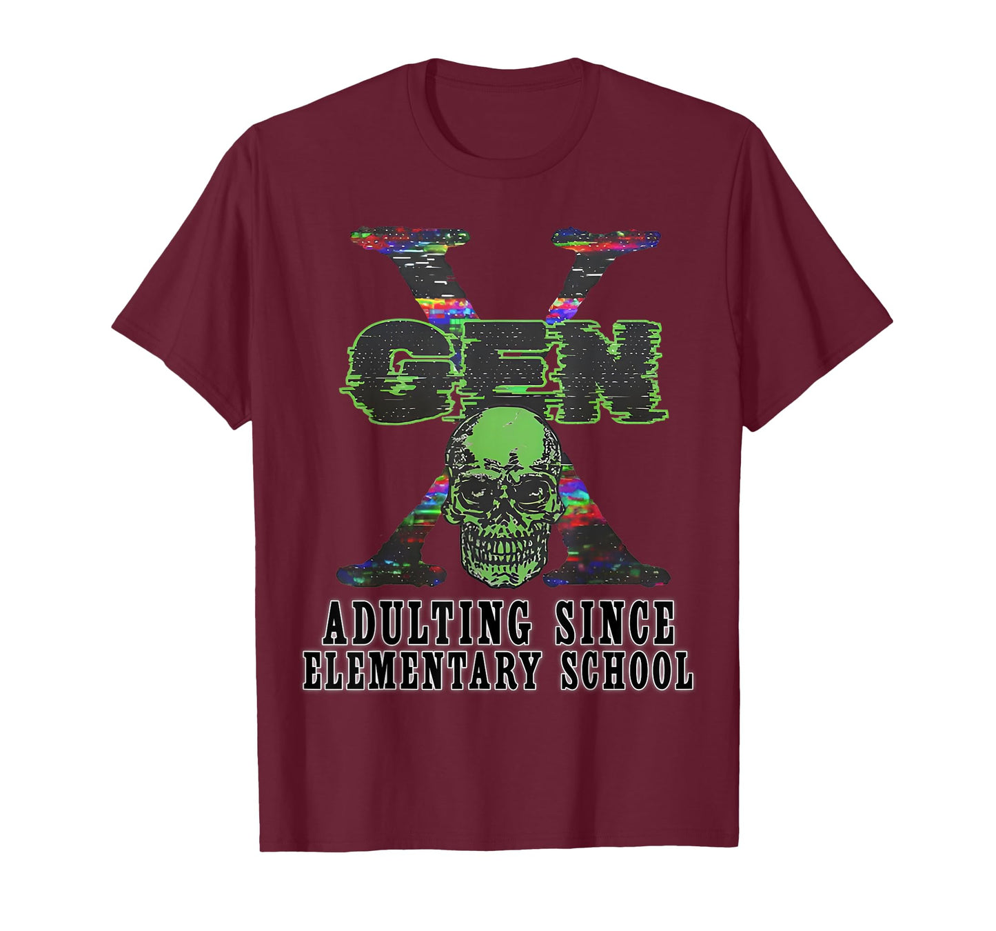 Gen X Adulting Since Elementary School Funny Skull Vintage T-Shirt
