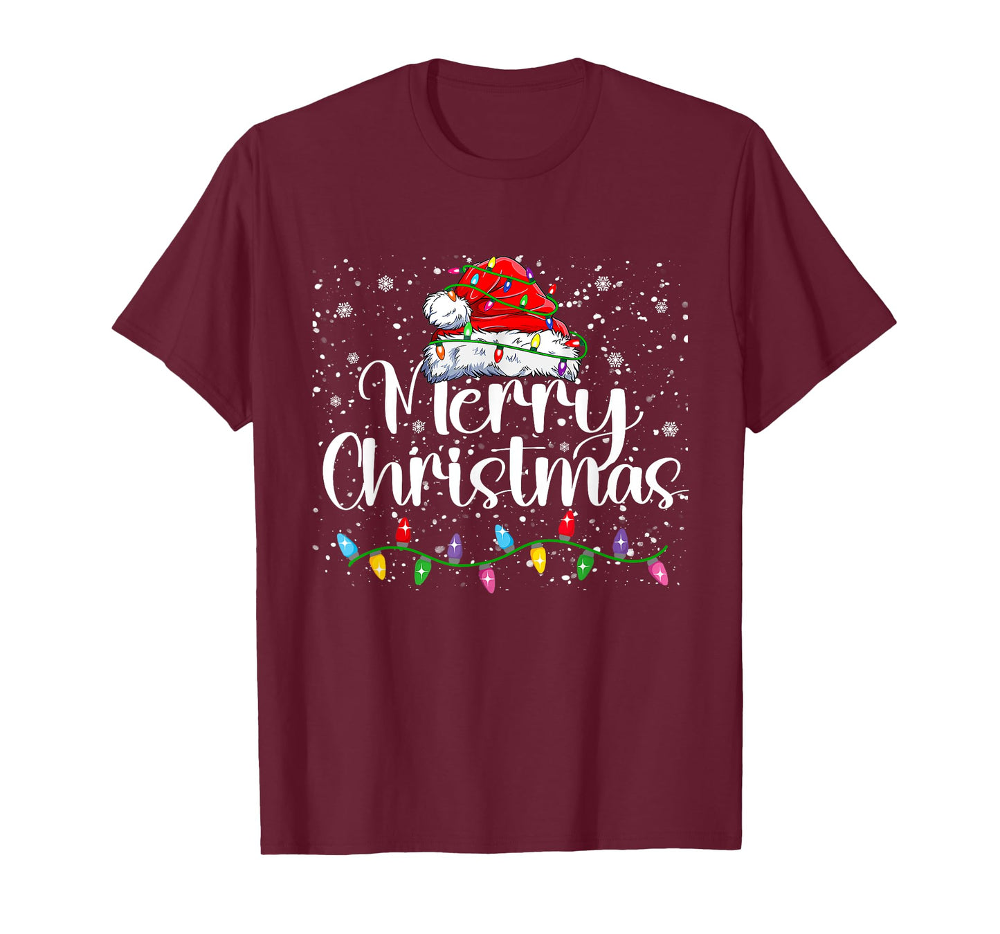 Merry Christmas Lights Red Santa Hat Xmas Family Men Women T-Shirt