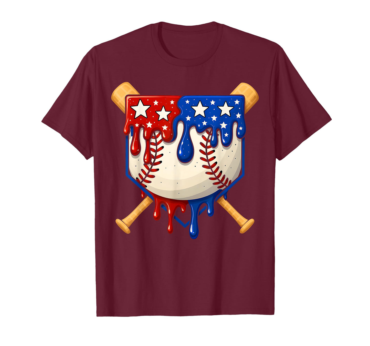 Baseball Drip American Flag Home Plate 4th Of July Patriotic T-Shirt