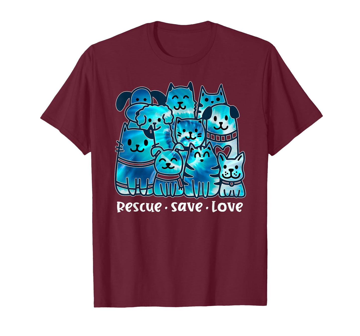 Rescue Save Love Cute Tie Dye Animal Rescue Dog Cat Lovers T-Shirt