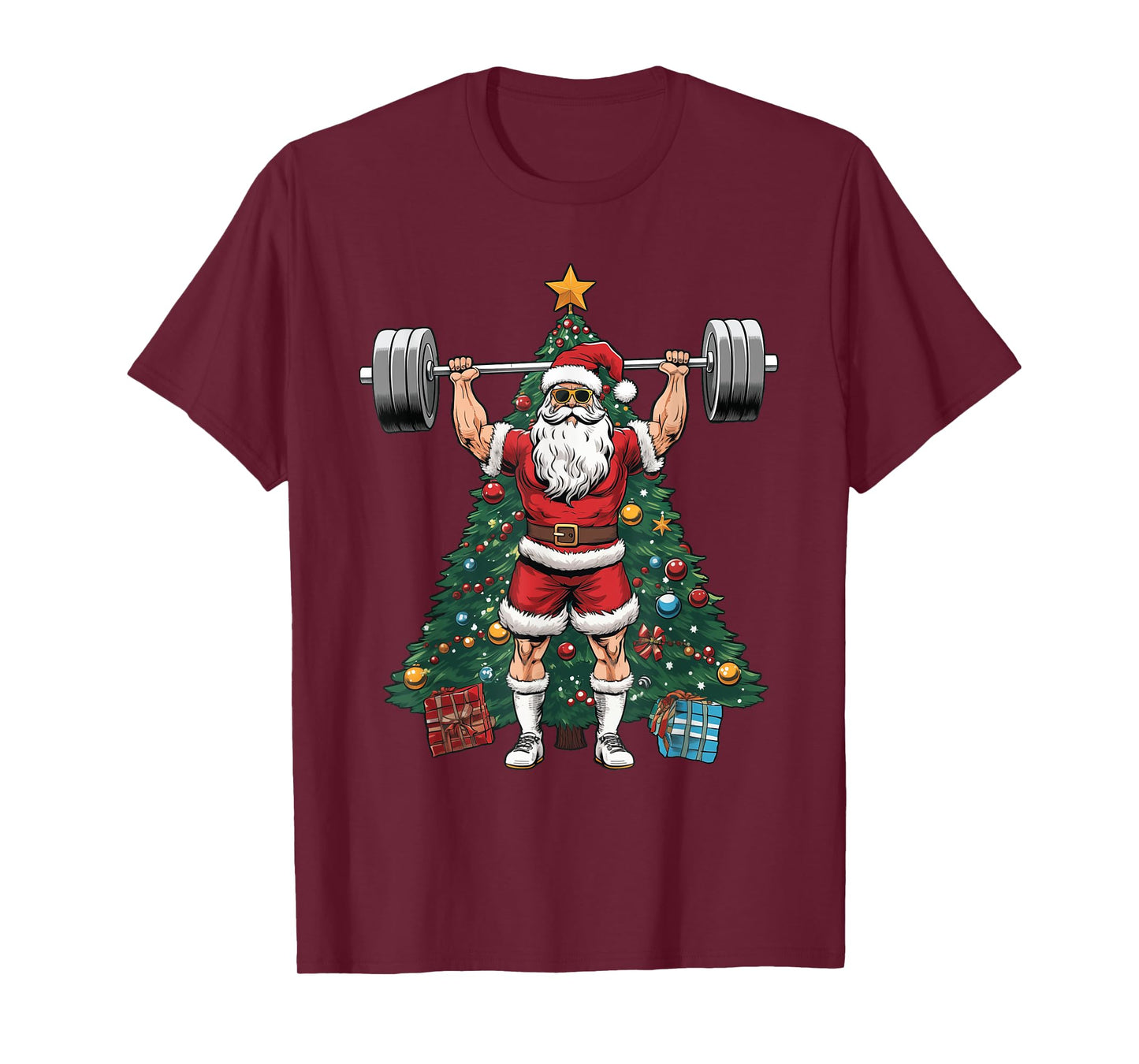 Funny Santa Weightlifting Clean Jerks Workout Christmas T-Shirt