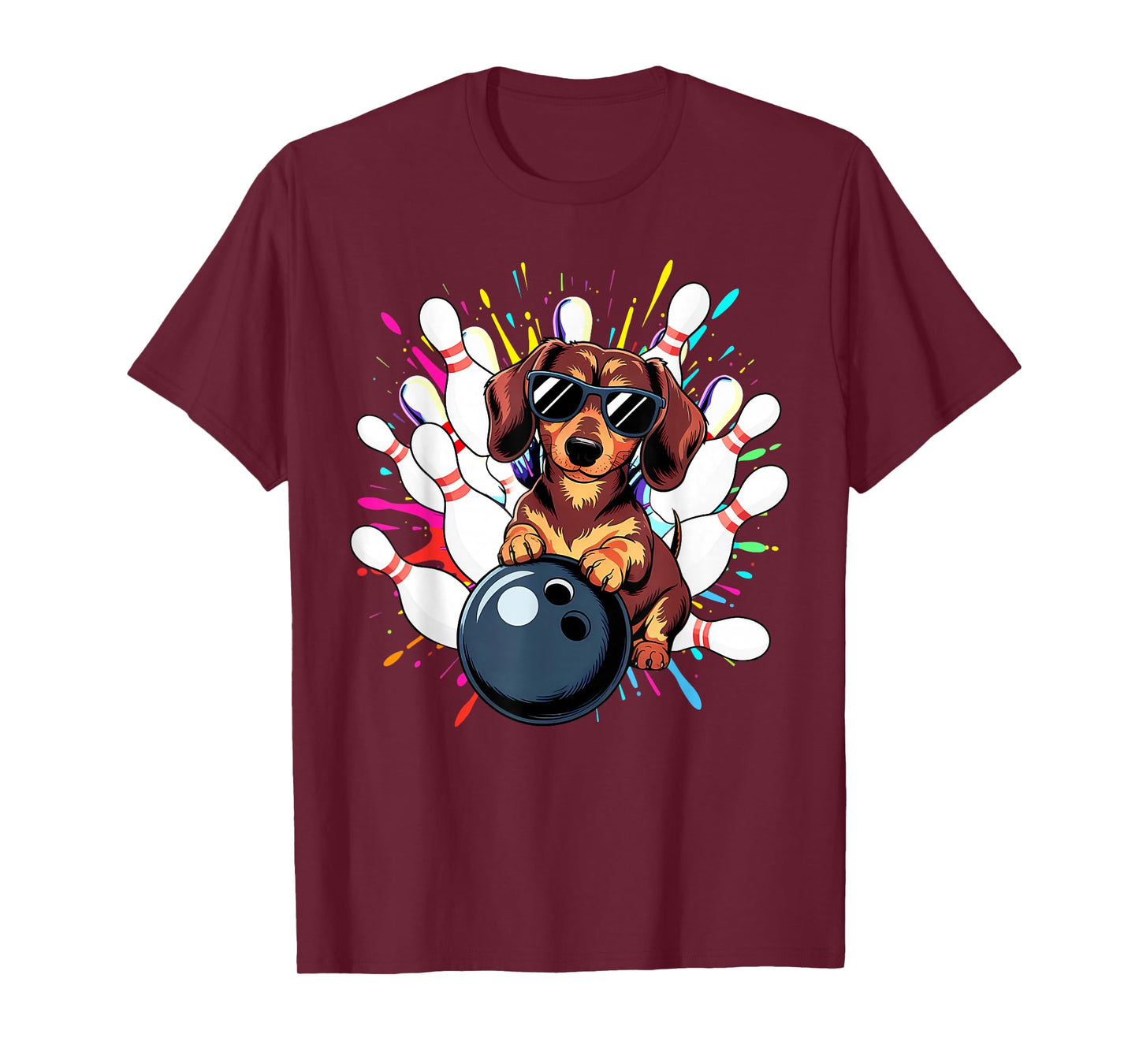Funny Dog Bowling Dachshund with Sunglasses Playing Bowling T-Shirt