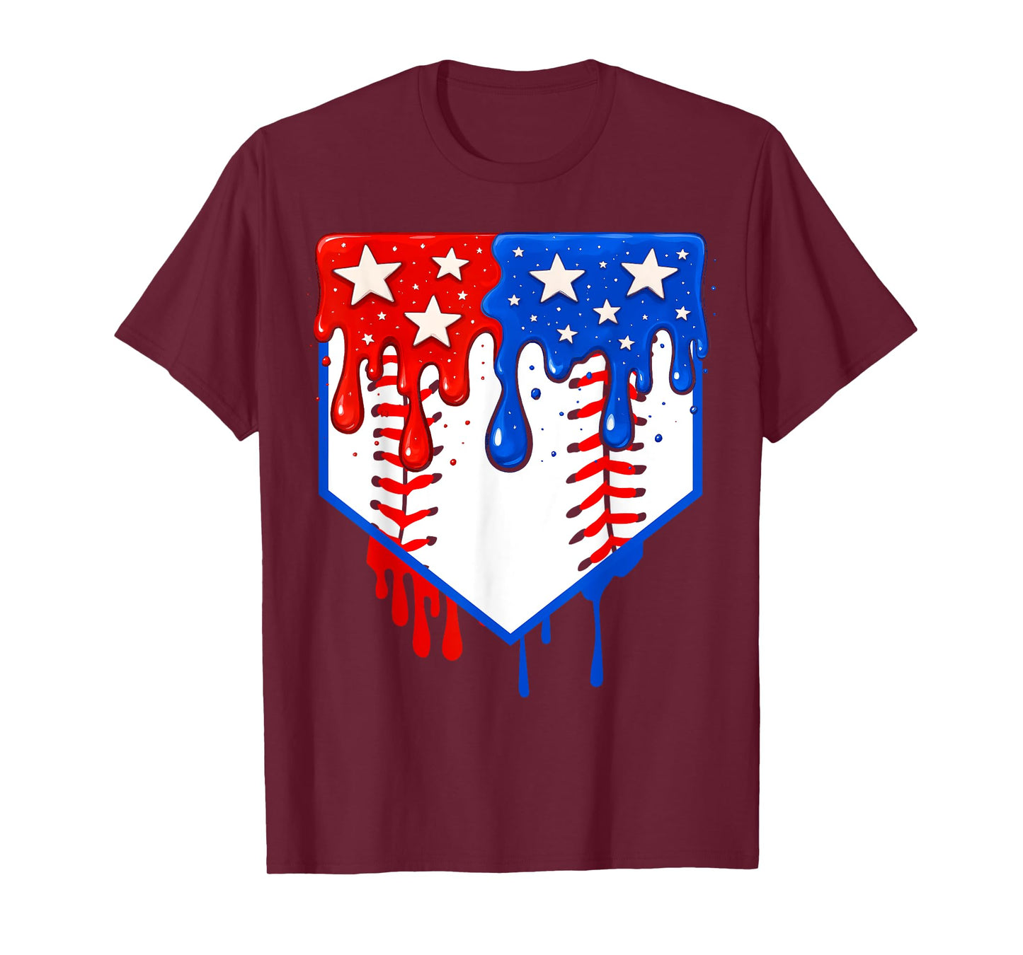 Baseball Drip American Flag Home Plate 4th Of July Patriotic T-Shirt