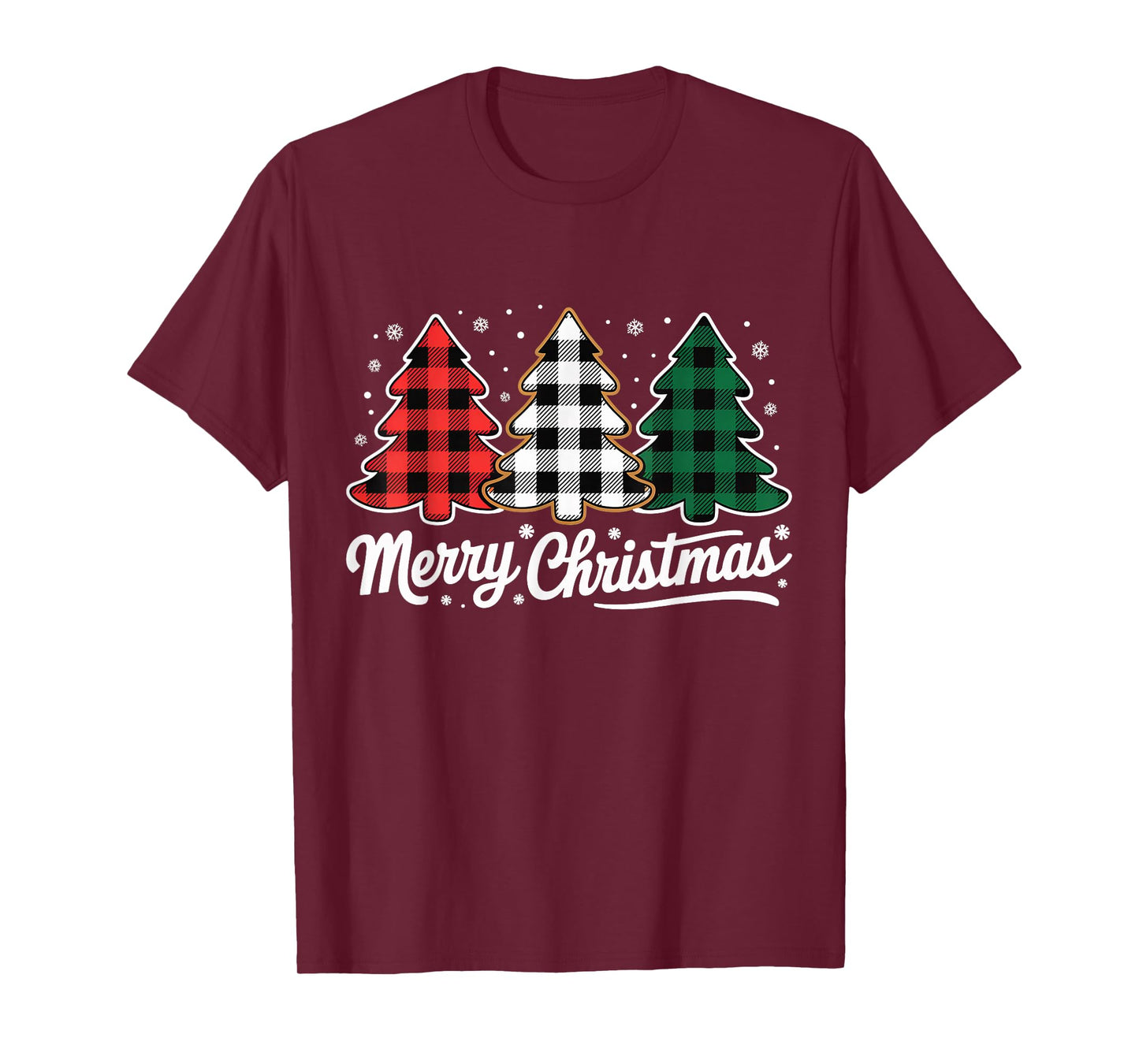 Merry Christmas Tree Xmas Buffalo Plaid Red White Green T-Shirt