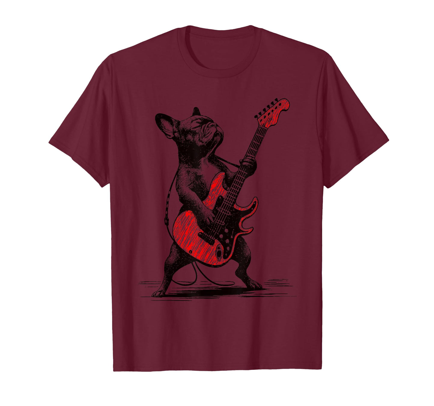 Vintage Rocker French Bulldog Guitar Funny Dog Rock Music T-Shirt