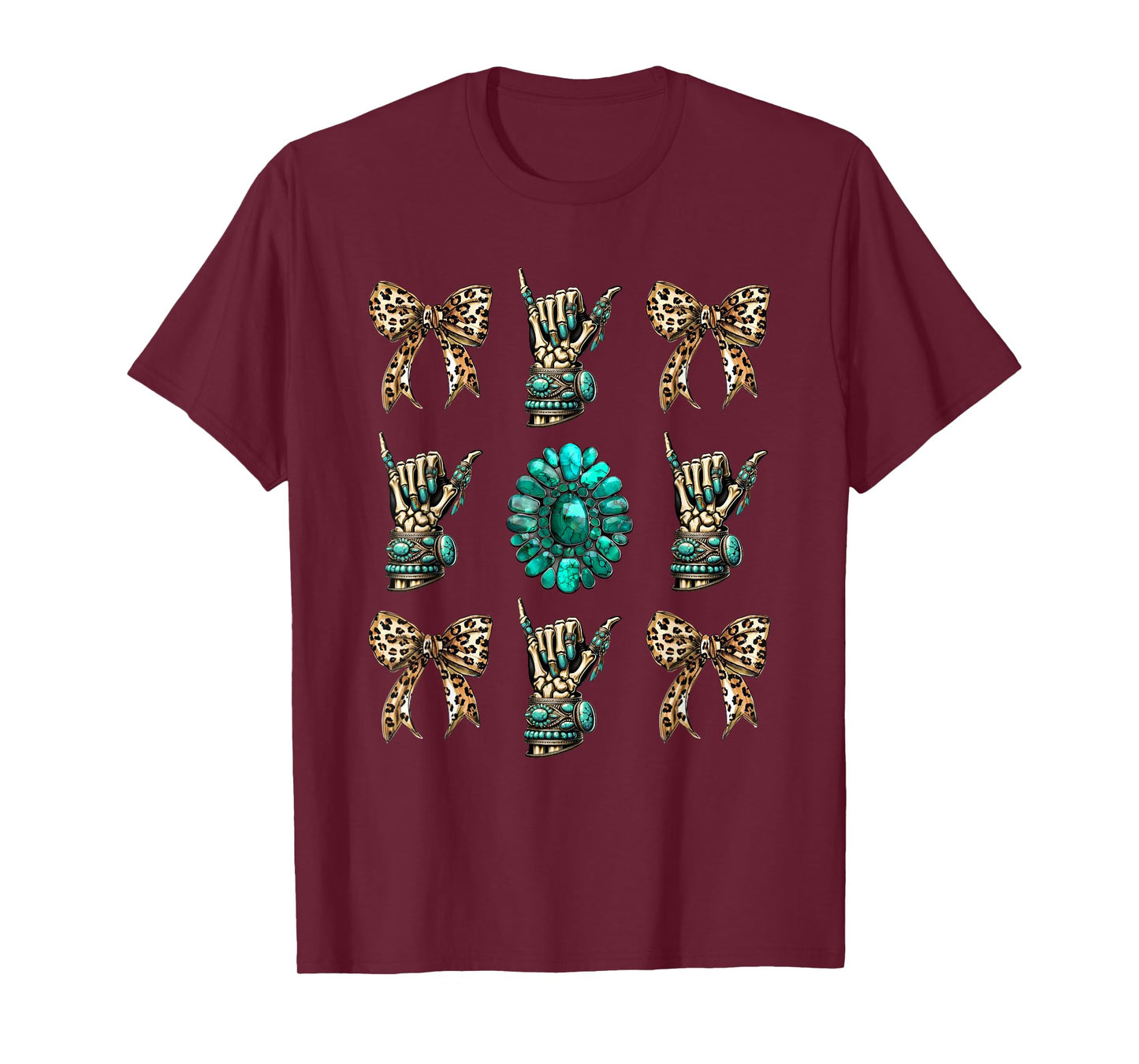Skeleton Coquette Cowgirl Turquoise Leopard Western Rodeo T-Shirt