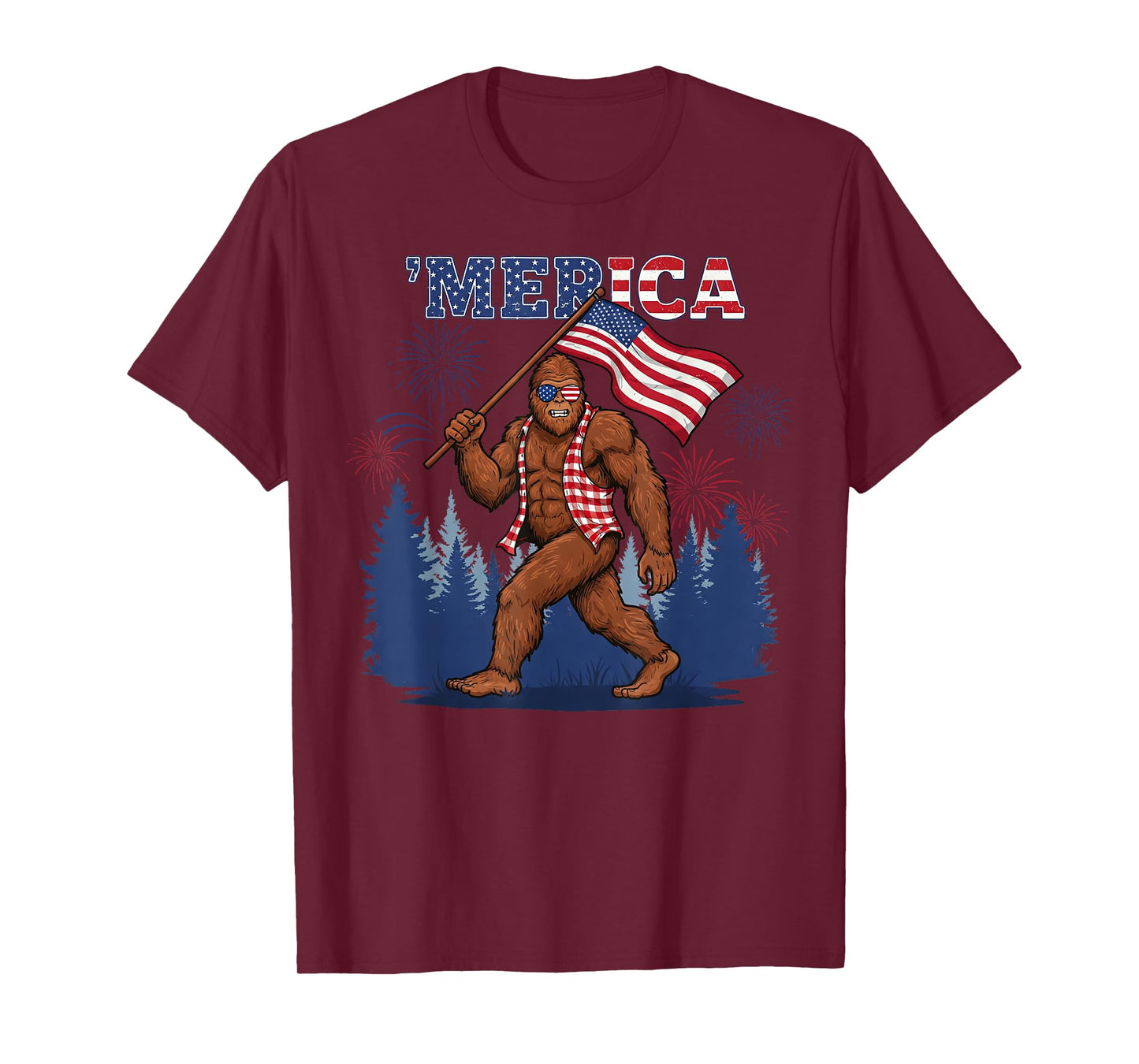 Bigfoot America Flag 4th Of July Funny Gifts Men Women Kid T-Shirt