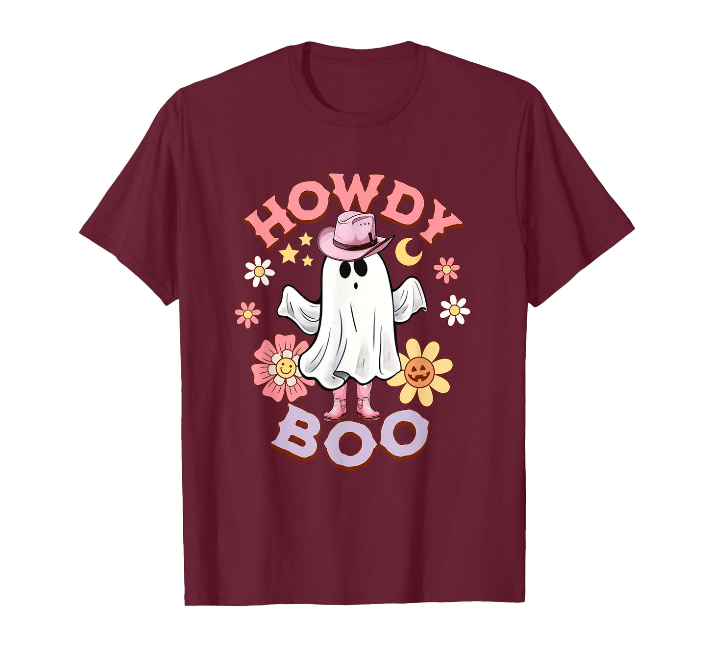 Howdy Boo funny ghost pink boots womens western halloween T-Shirt