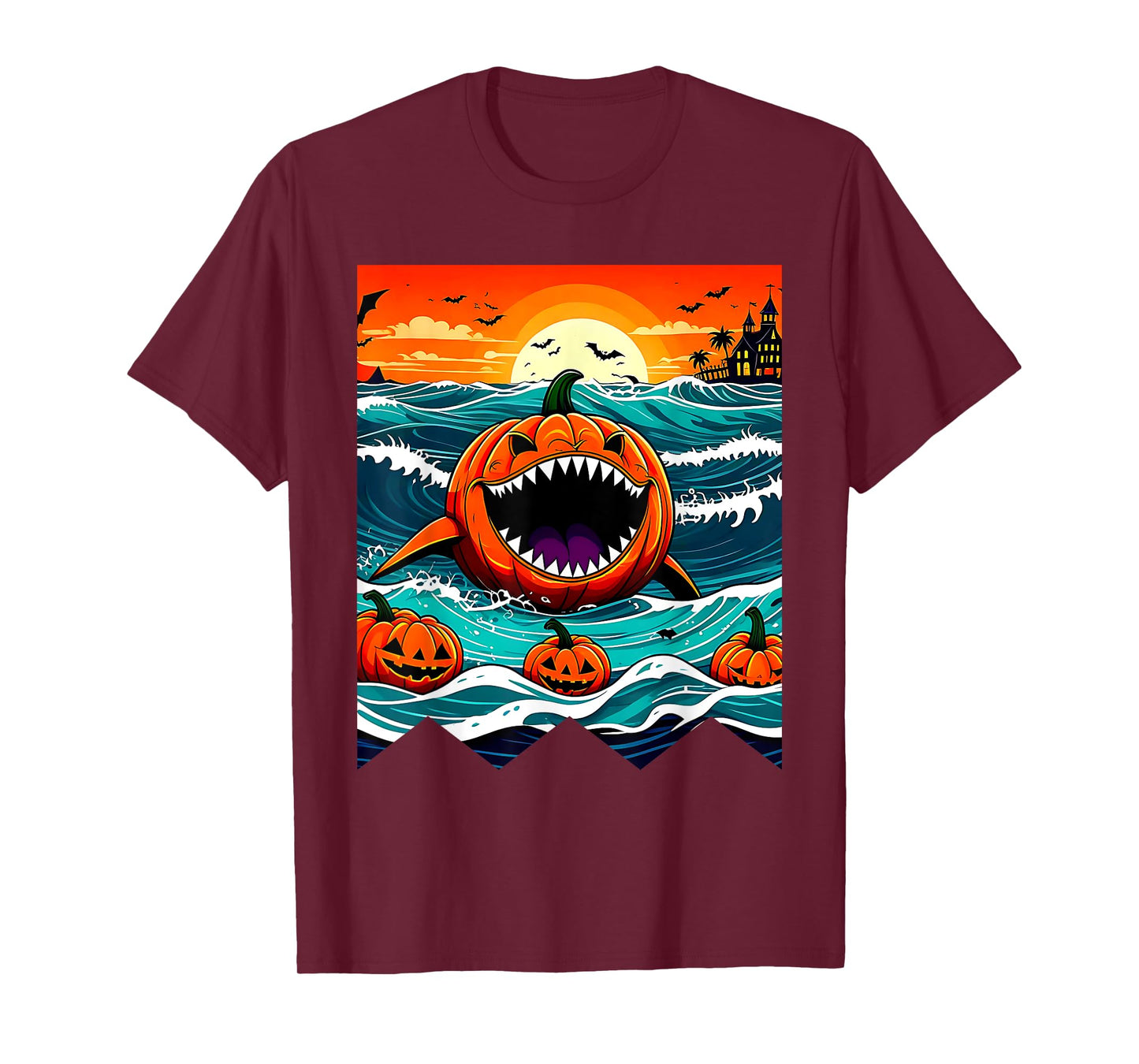 Halloween Pumpkin Shark Funny Summerween Spooky Summer Kids T-Shirt