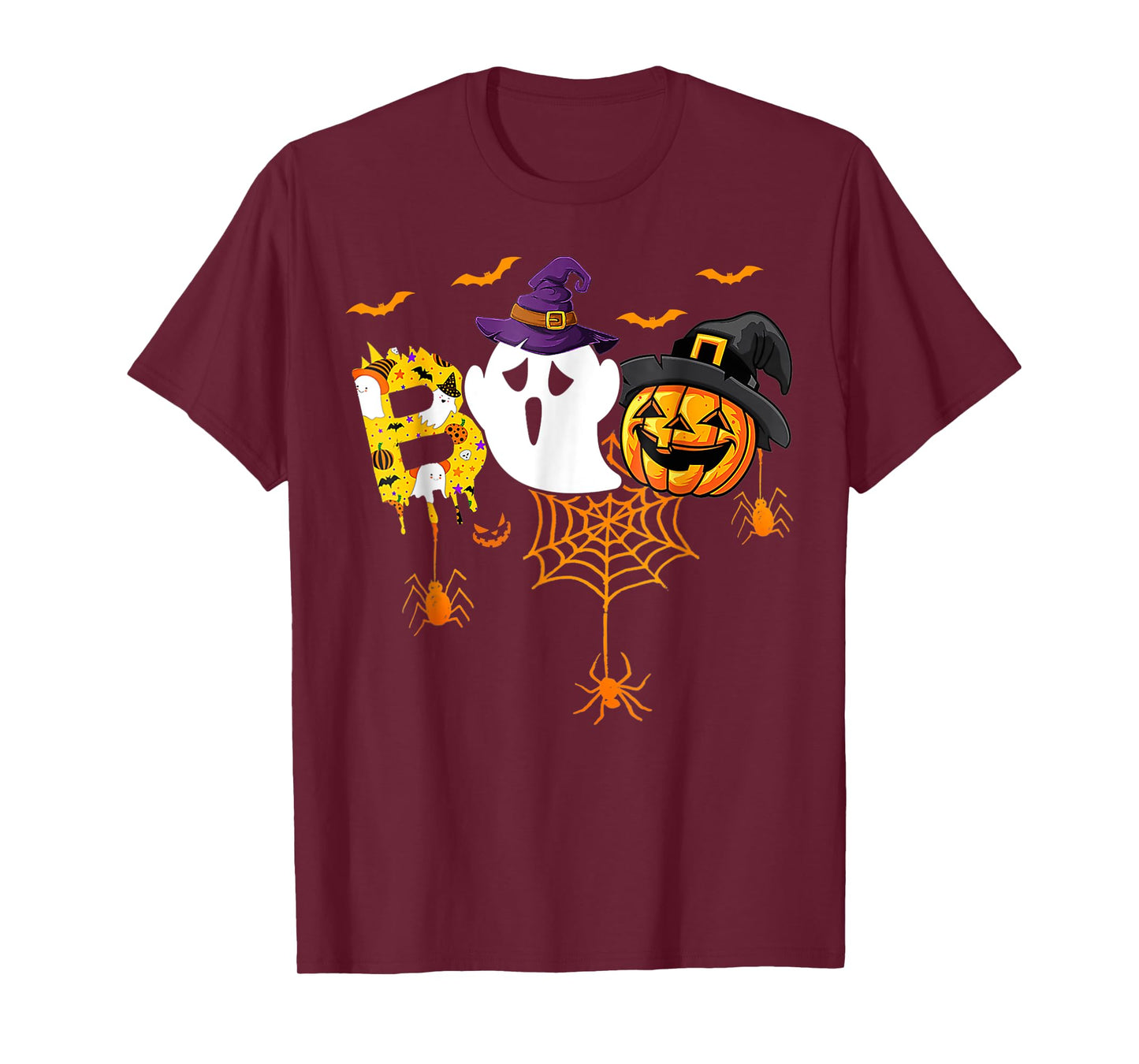 Boo With Spiders And Witch Hat Halloween Costume T-Shirt