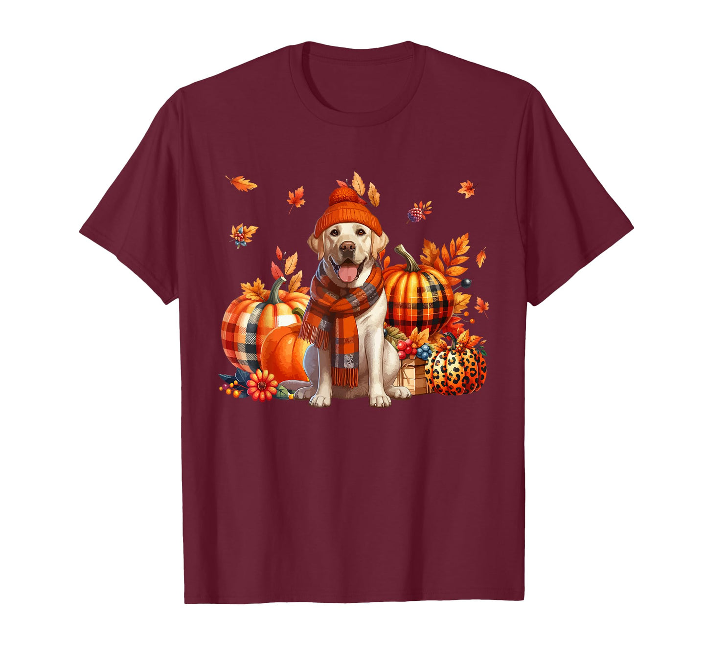 Labrador Retriever Thanksgiving Leopard Pumpkins Fall Leaves T-Shirt
