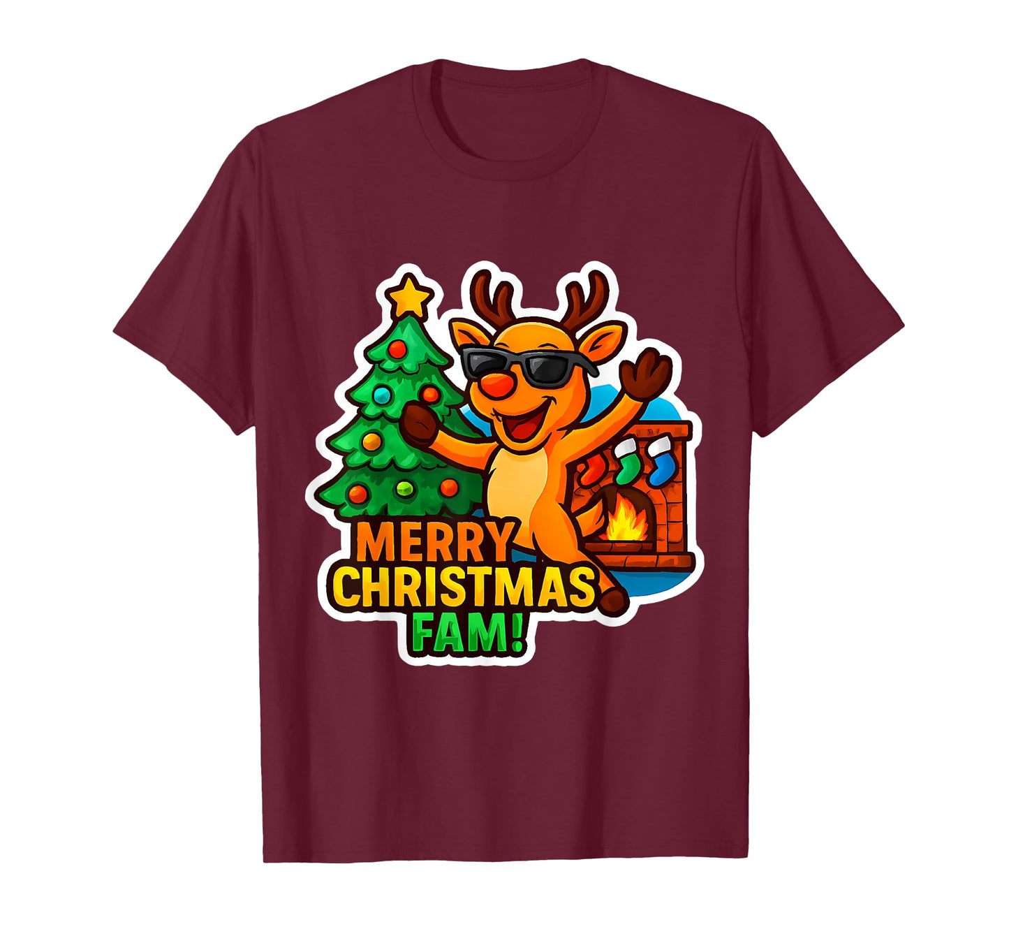 Merry Christmas Fam Family Dinner Gathering Funny Reindeer T-Shirt