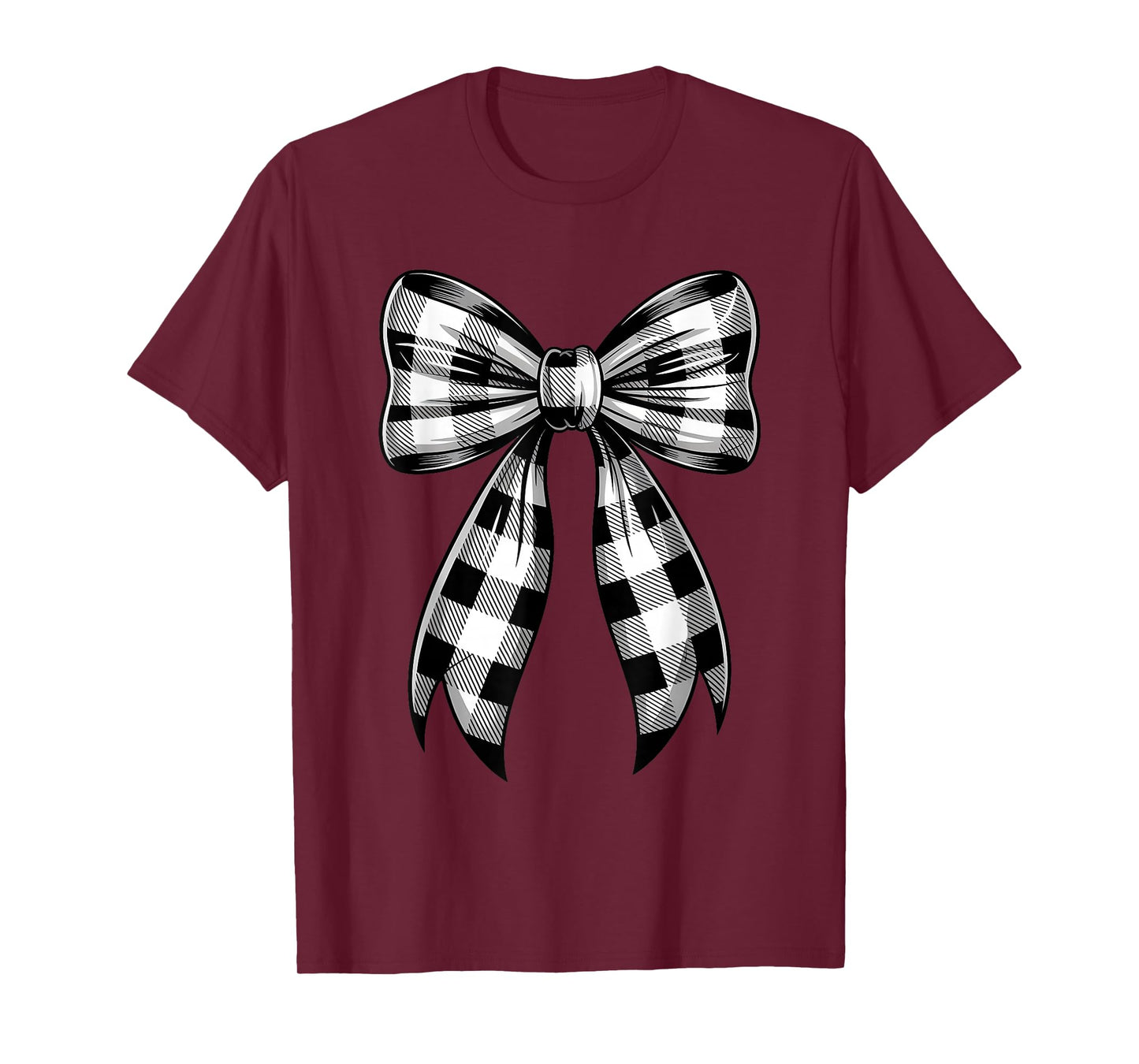 Christmas White and Black Buffalo Plaid Coquette Bow Pattern T-Shirt