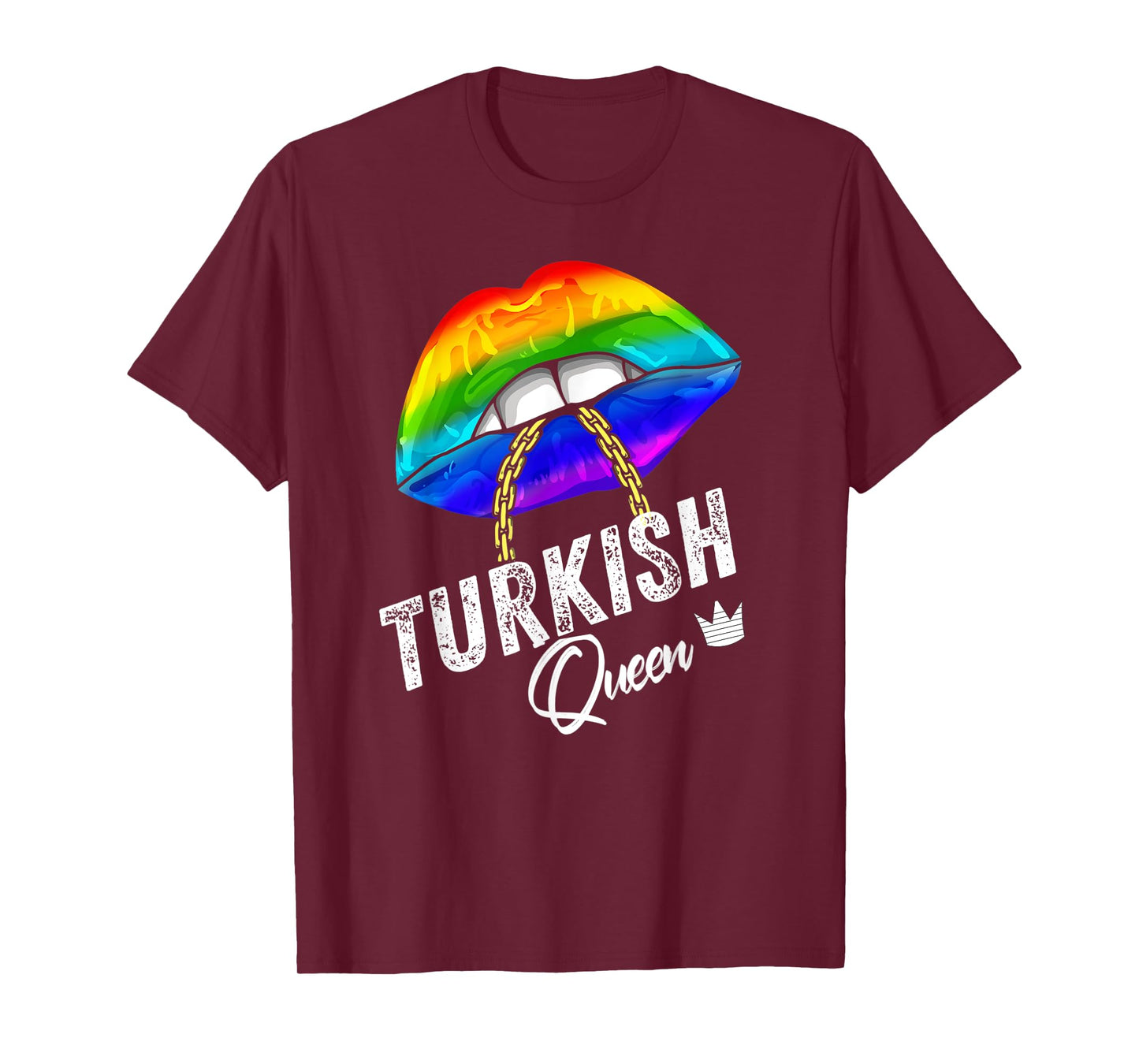 Turkish Queen LGBTQ Gay Pride Flag Lips Rainbow Turkey Mens T-Shirt