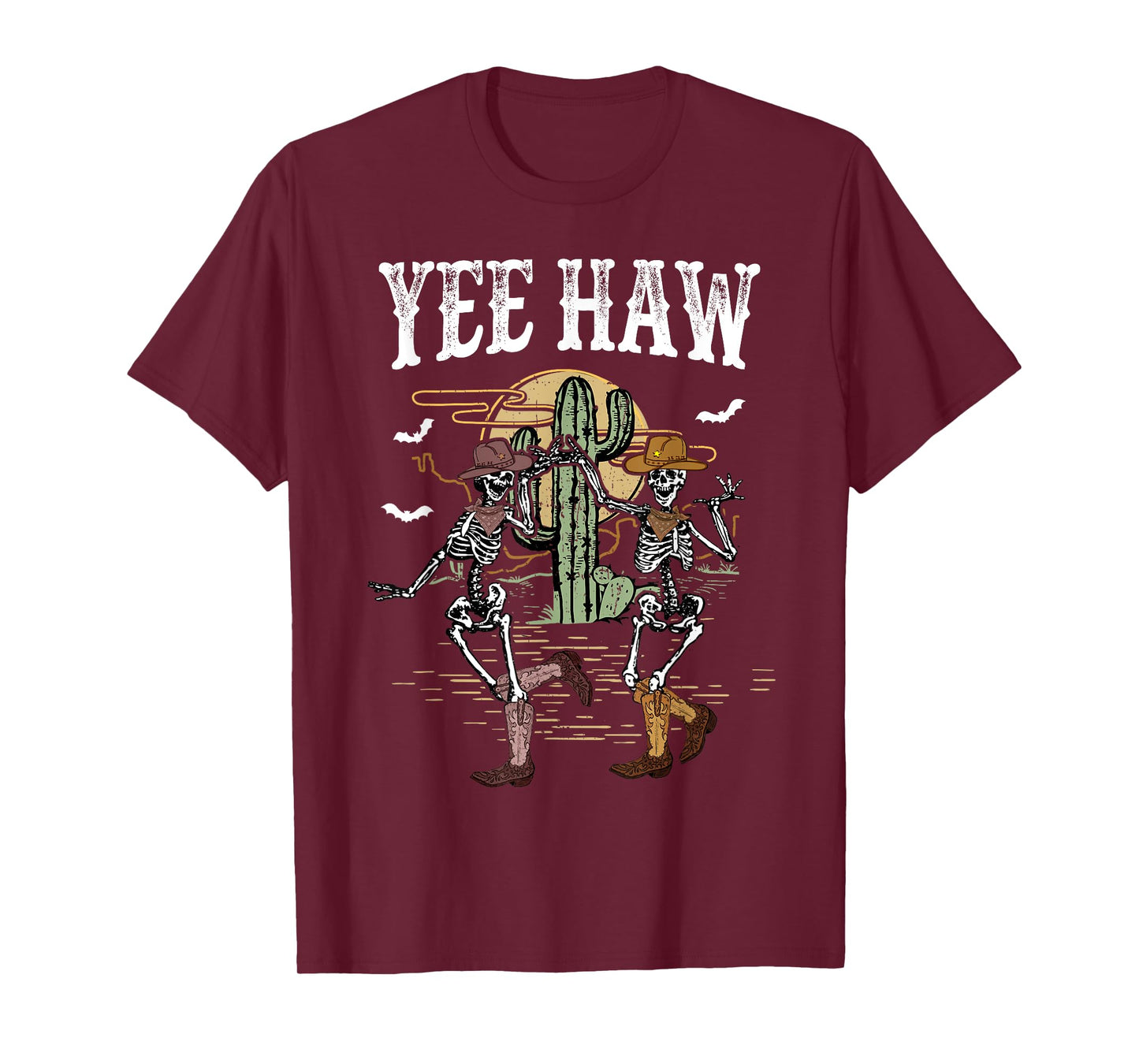 Howdy Retro Desert Dancing Skeleton Cowboy Boots Hat Western T-Shirt