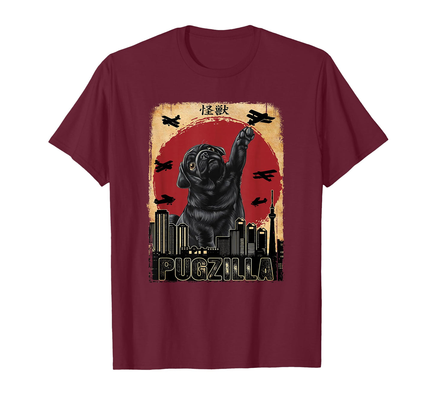 Rare Japanese Kaiju - Pugzilla Funny Black Pug T-Shirt