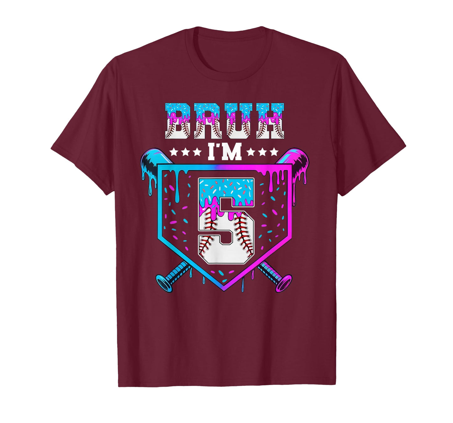 Bruh 5th Birthday Boy Baseball Ice Cream Drip 5 Year Old Boy T-Shirt