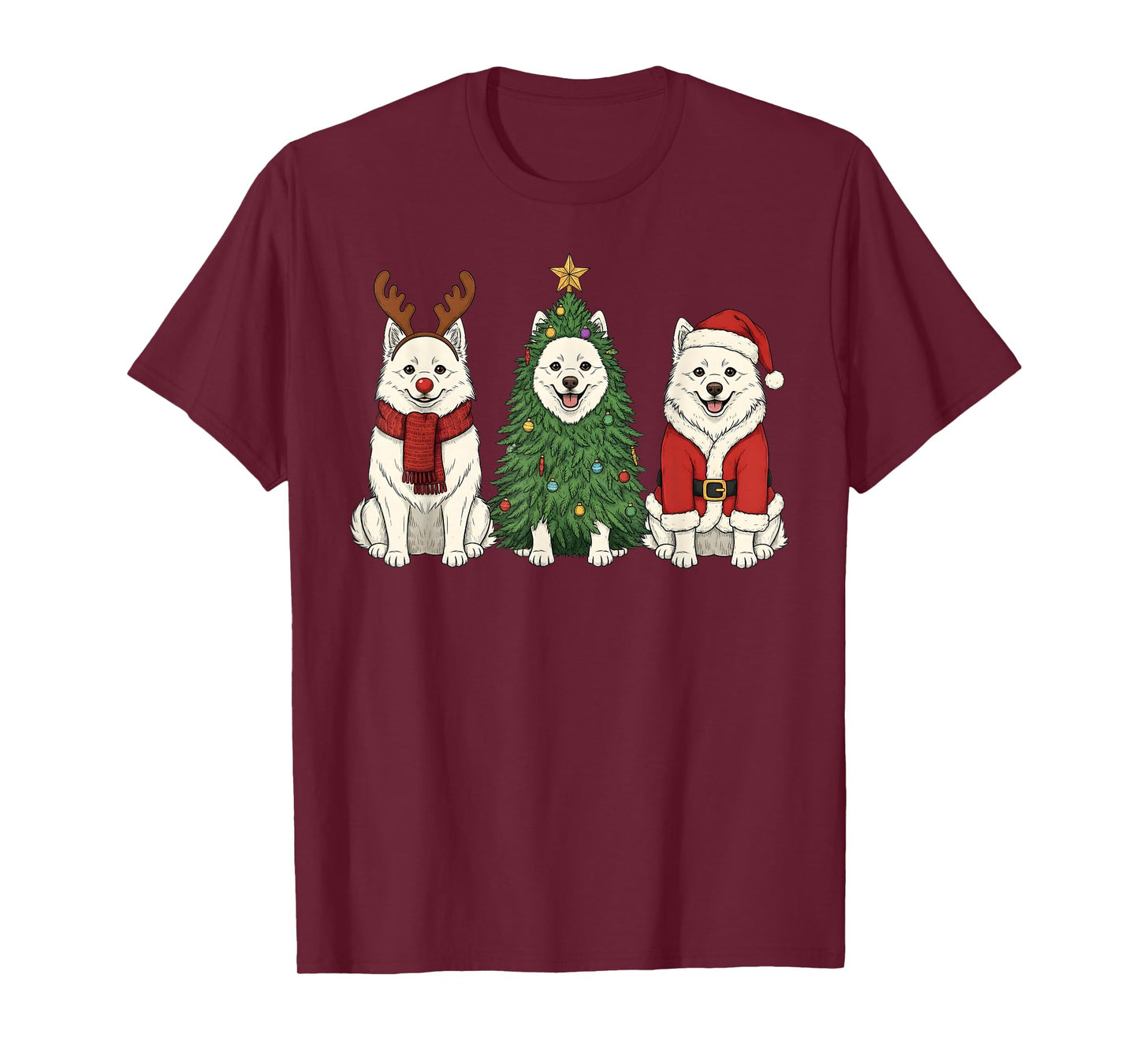Retro Christmas American Eskimo Dog Santa Reindeer Dog Lover T-Shirt