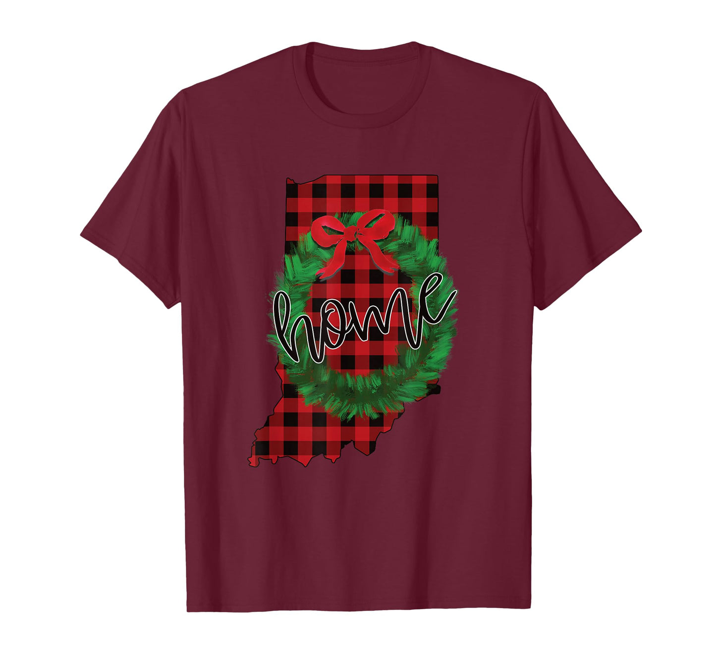 Indiana Buffalo Plaid Christmas Home Wreath Retro T-Shirt
