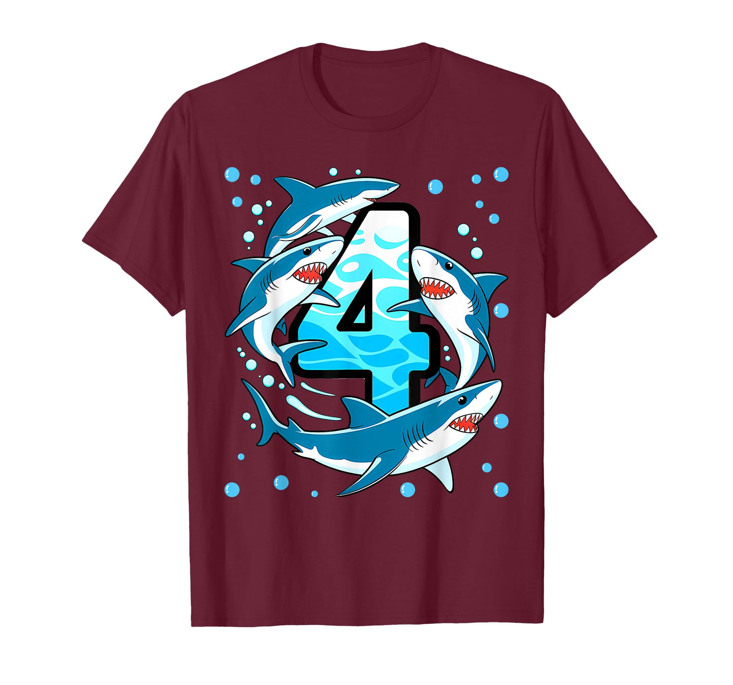 Shark 4th Birthday Boy 4 Four Shark Theme Party T-Shirt