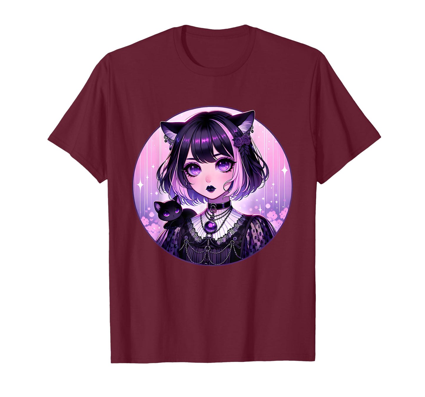 Japanese Gothic Kawaii Anime Pastel Goth Emo Witchy Cat Girl T-Shirt