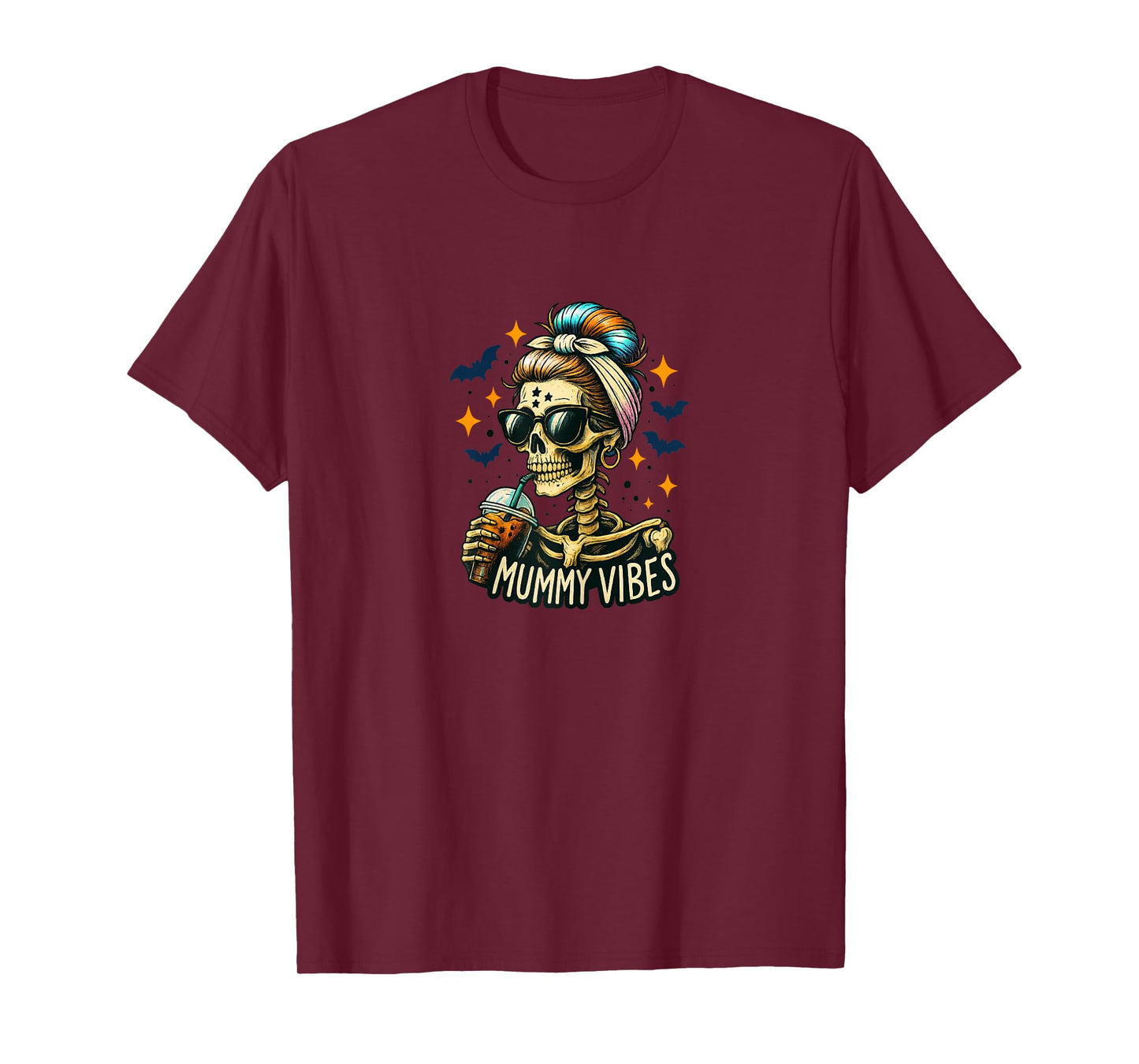 Spooky Mummy Skeleton Coffee Vibes Halloween Mom Product T-Shirt