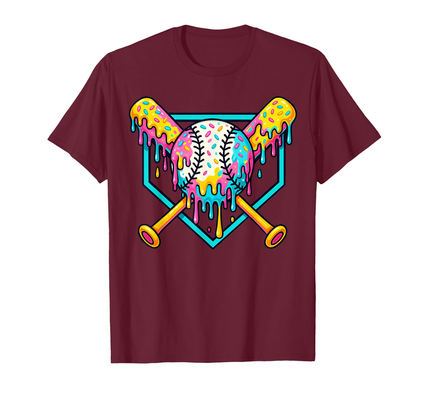 Baseball Home Plate Dripping Ice Cream Drip Youth Boys T-Shirt