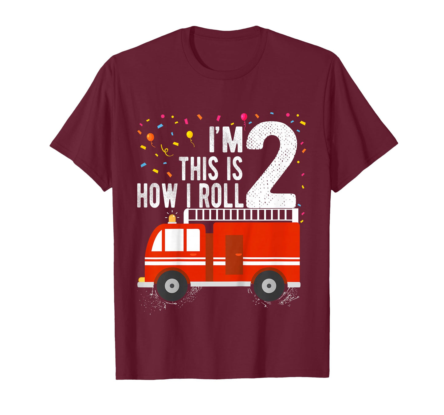 Fire Truck 2nd Birthday Boy 2 Year Old Firefighter T-Shirt