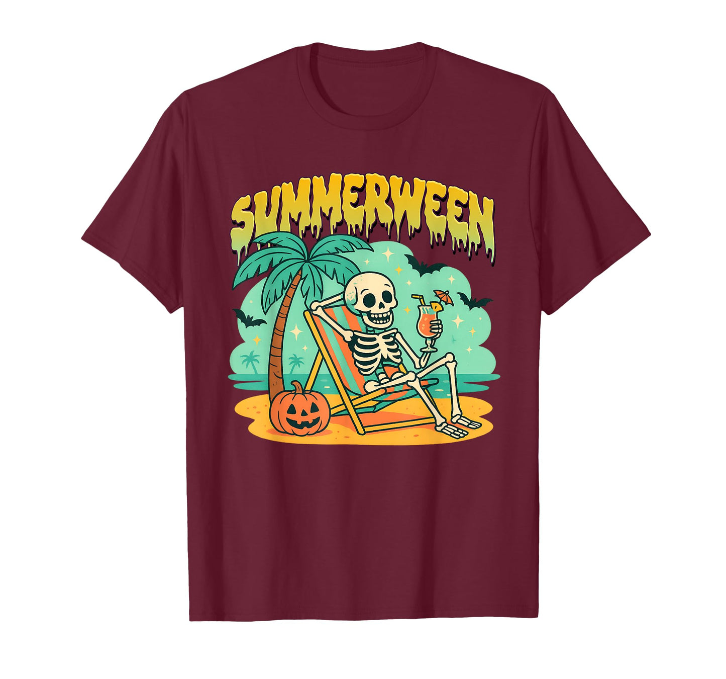 Summer Watermelon Jack-o-lantern Happy Summerween Skeleton T-Shirt