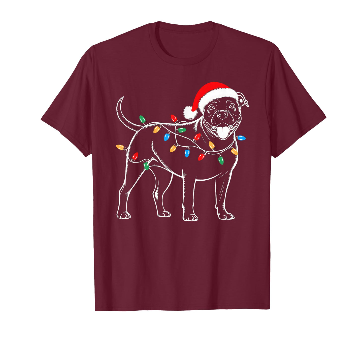 Pitbull Dog Christmas Tree Lights Xmas Pet Animal Dog Lover T-Shirt