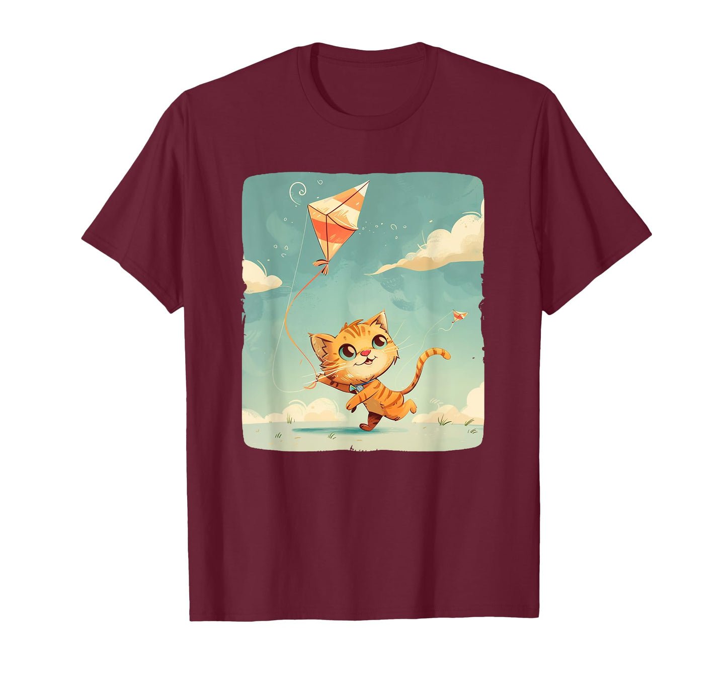 Whimsical Cat Flies Kites Graphic for a Breezy Adventure T-Shirt