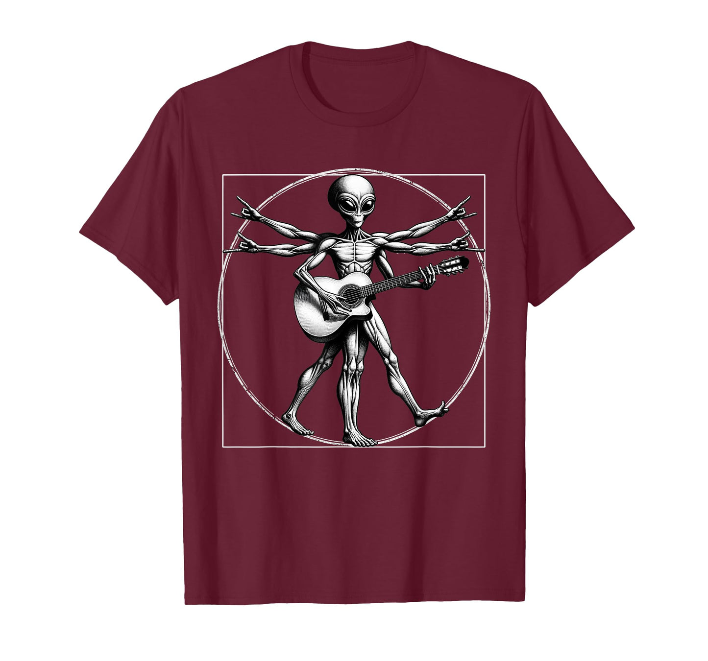 Vitruvian Man Alien Guitarist Funny Music Festival Rock On A T-Shirt