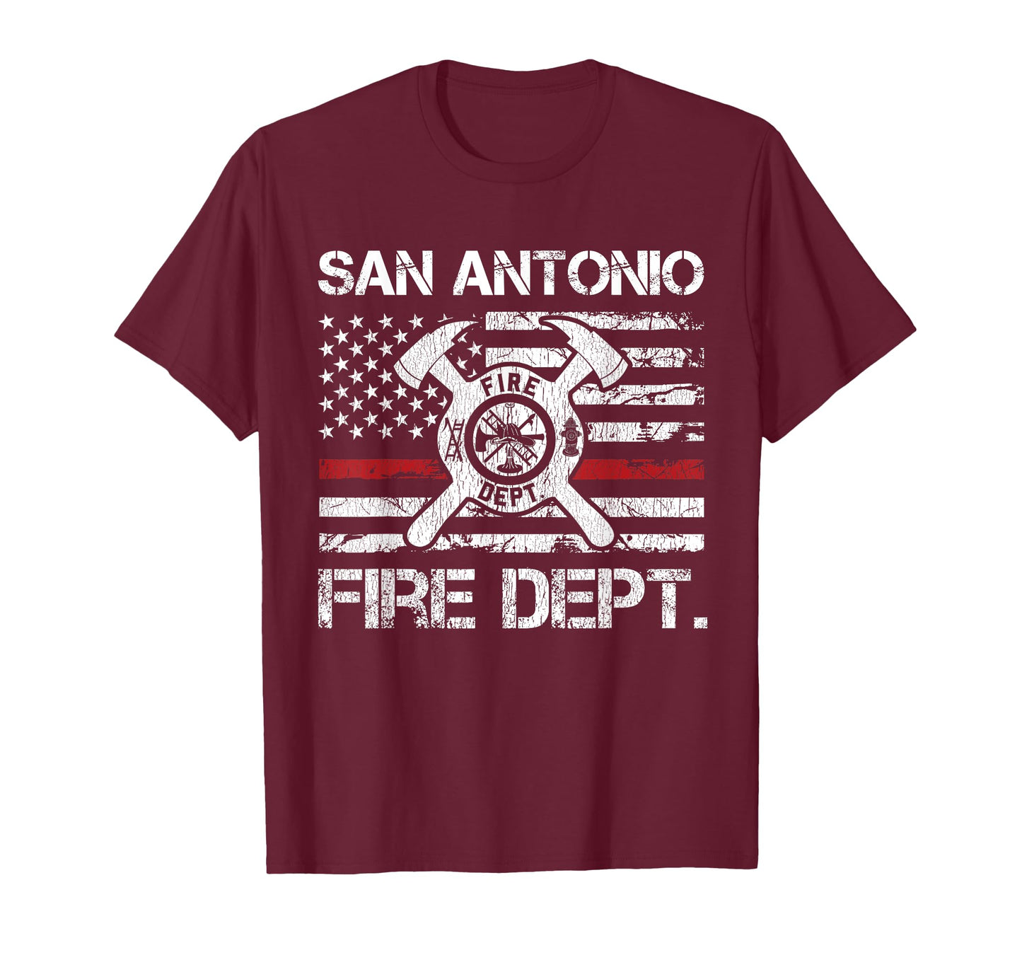 San Antonio Texas Fire Department Thin Red Line Fireman T-Shirt