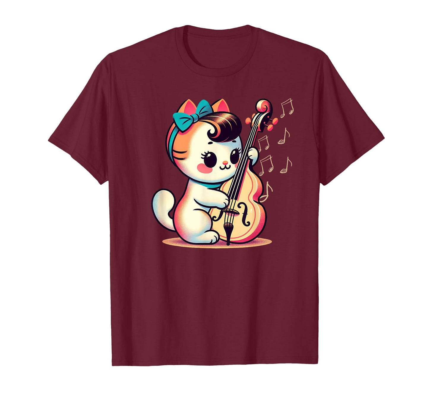 A Cute Retro Cat Playing The Double Bass T-Shirt