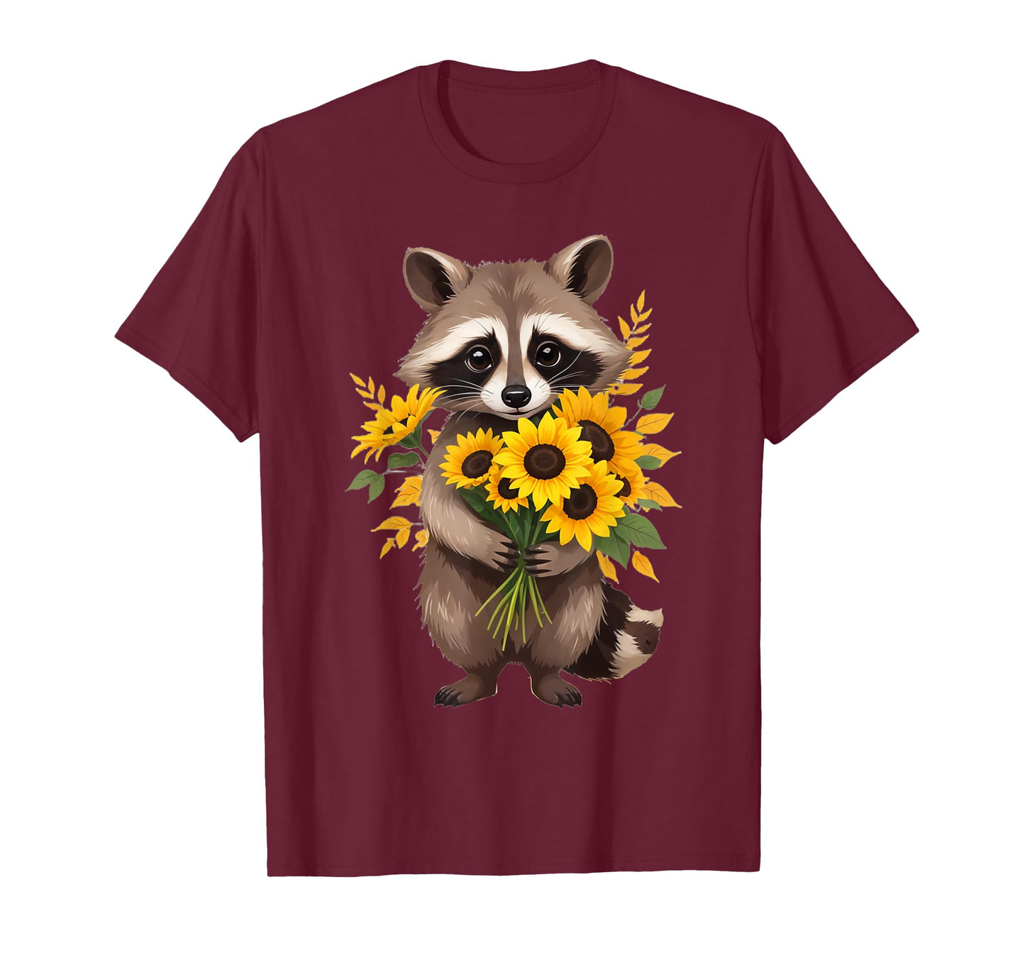 Raccoon Holding Sunflower Cute Flower Mothers Day T-Shirt