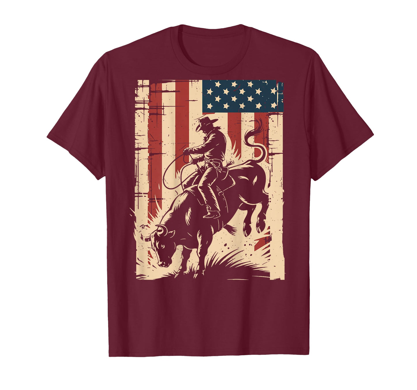 American Flag Bull Rider Rodeo Bull Riding Cowboy Patriotic T-Shirt