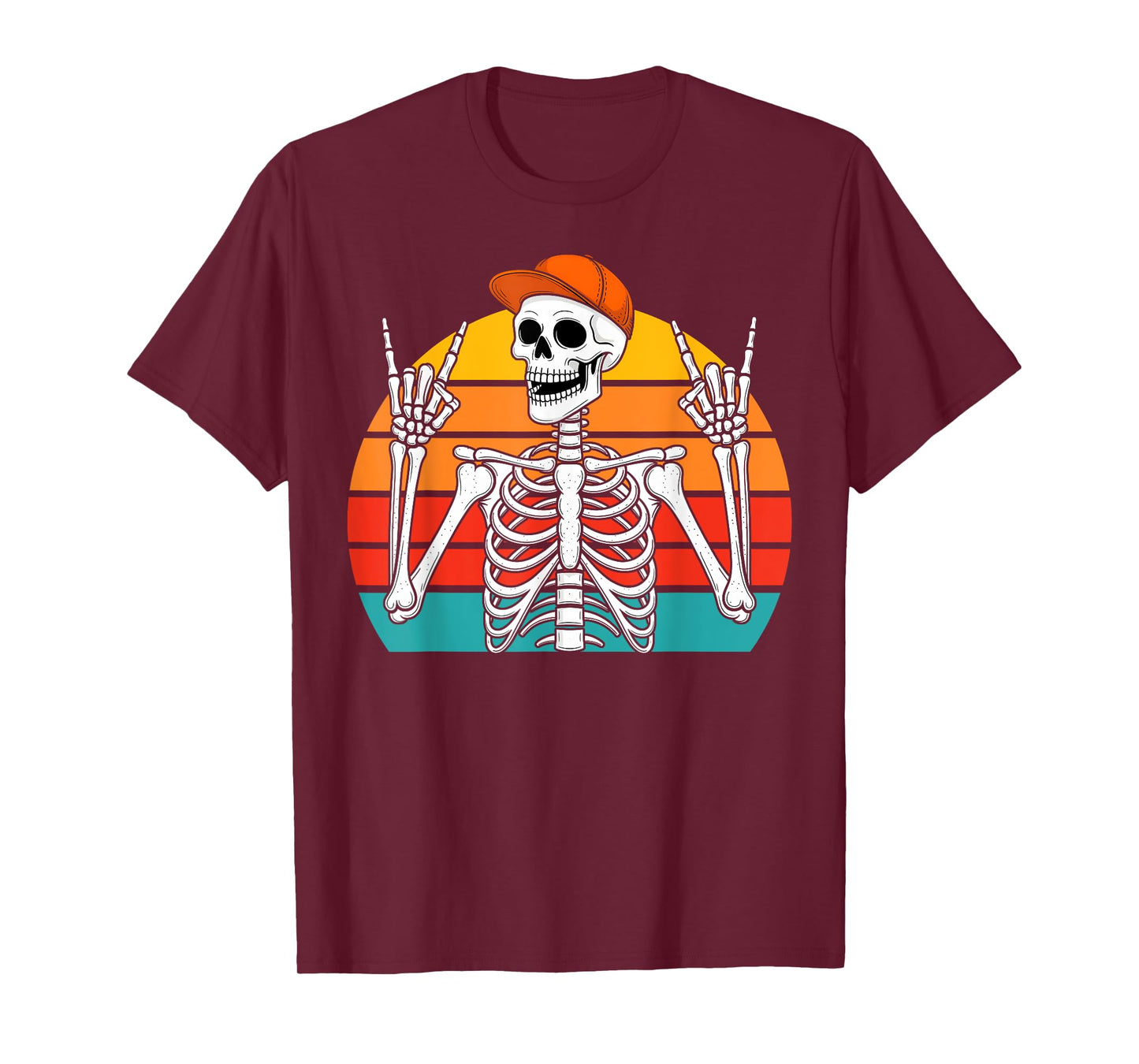 Halloween Rocker Skeleton Cap Cool Punk Rock Men Boy Vintage T-Shirt