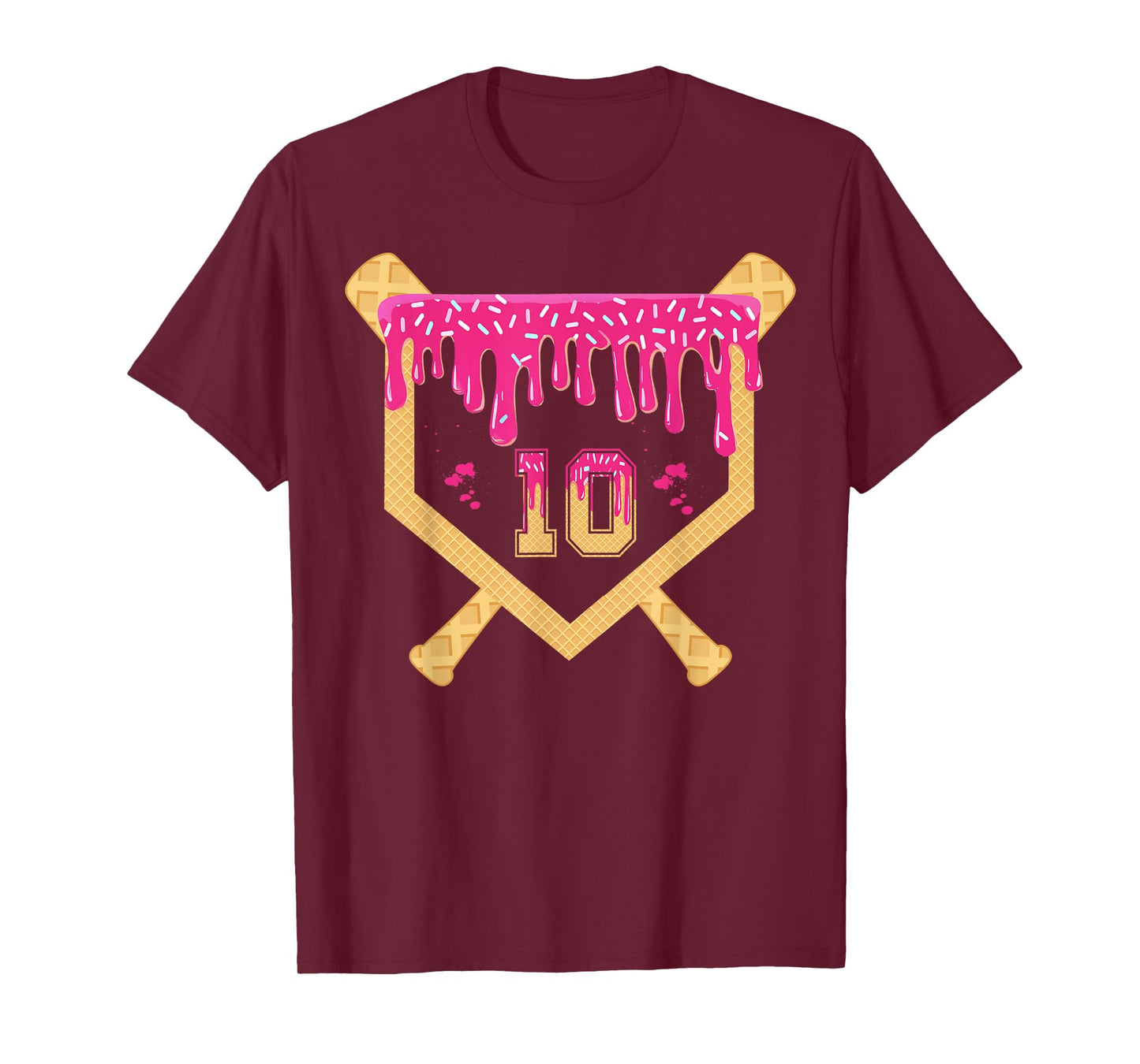 Baseball 10 Year Old Birthday Drip 10th Birthday Ice Cream T-Shirt