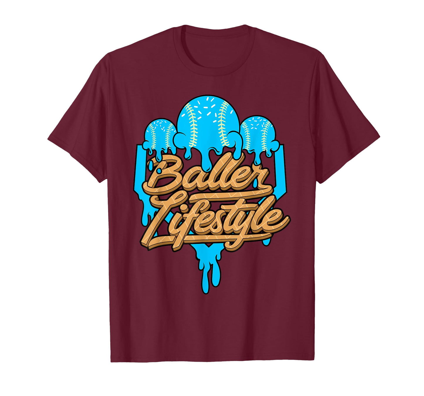 Baseball Lifestyle Home Plate Blue Ice Cream Drip Men Boys T-Shirt