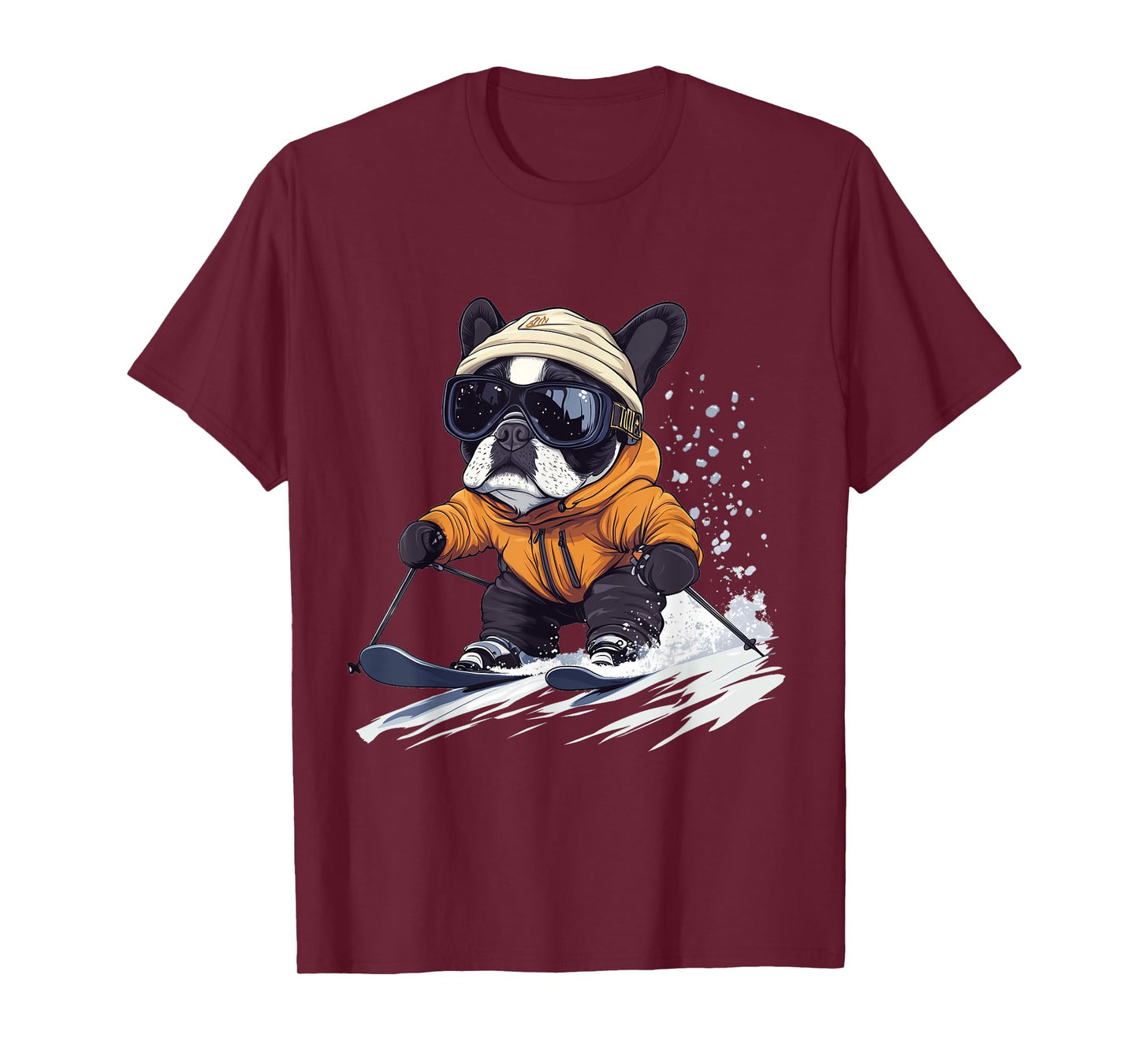 Cool French Bulldog Skiing Winter Funny Snow Dog Sunglasses T-Shirt