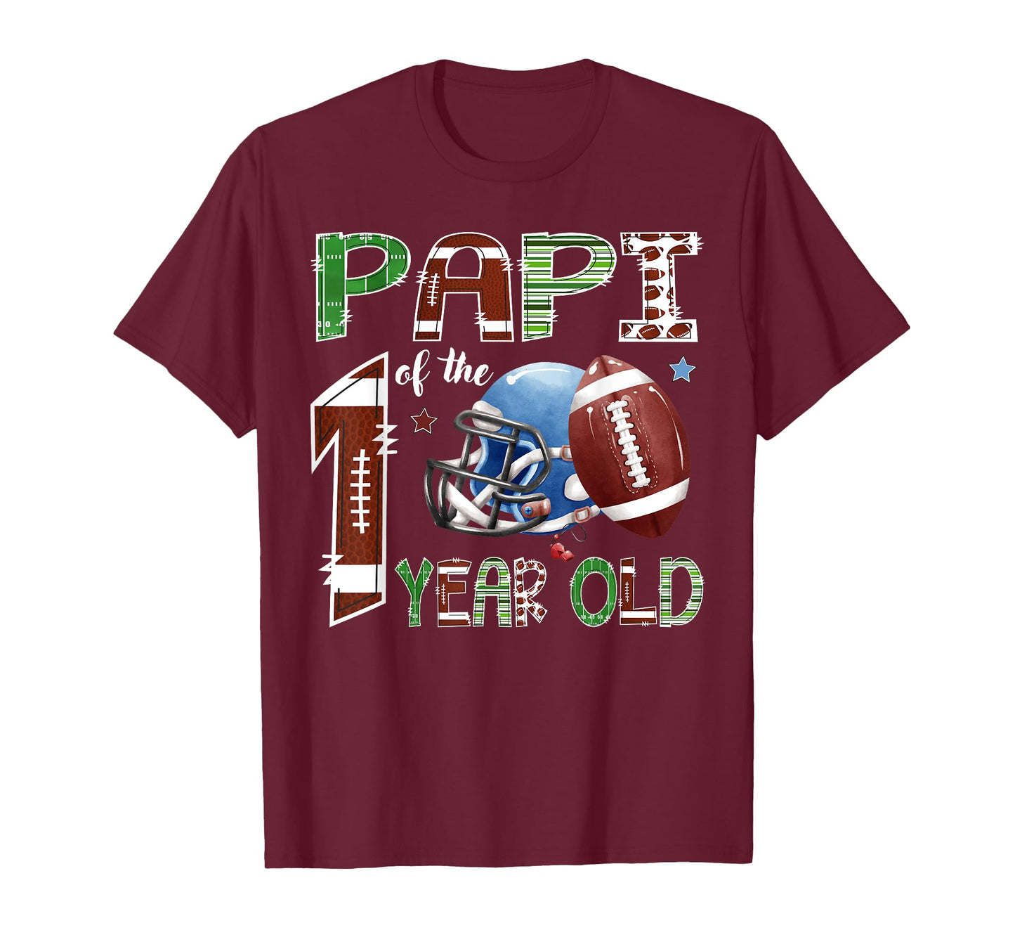 Papi Of The 1 Year Old Football 1St Year Down Birthday T-Shirt