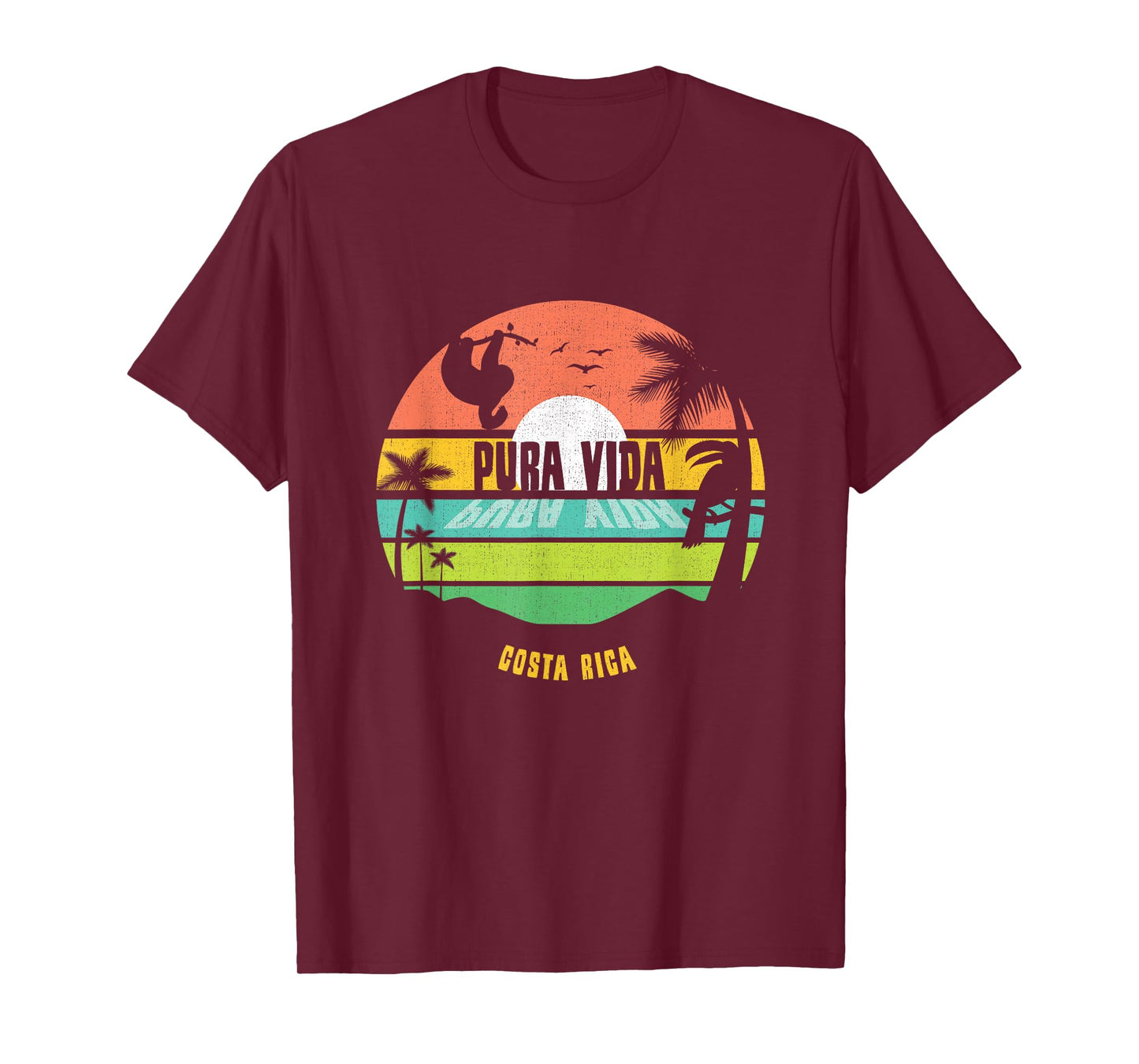 Costa Rica Pura Vida Tropical Sloth & Toucan Sunset Souvenir T-Shirt