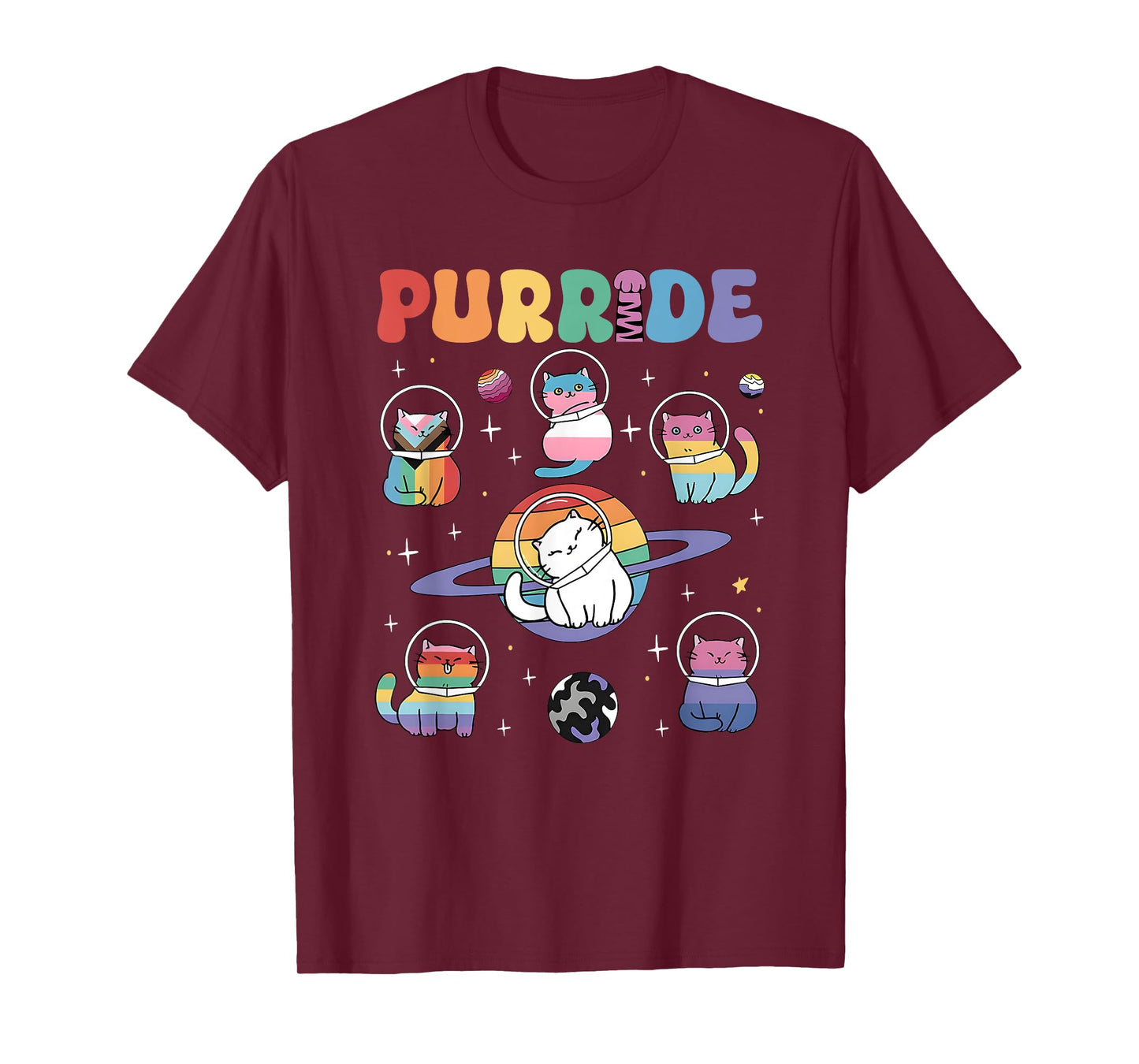 Purride Cat LGBT, Cats In Space, Rainbow Cats LGBT Pride T-Shirt for Men Women