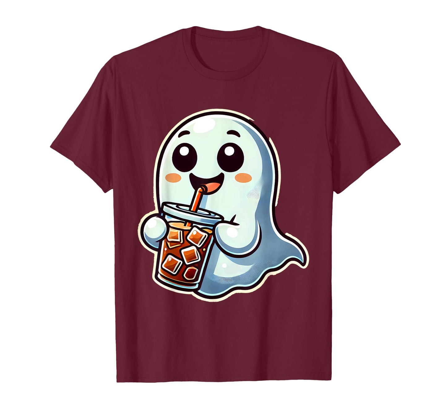 Ghost Drinking Iced Coffee Halloween T-Shirt