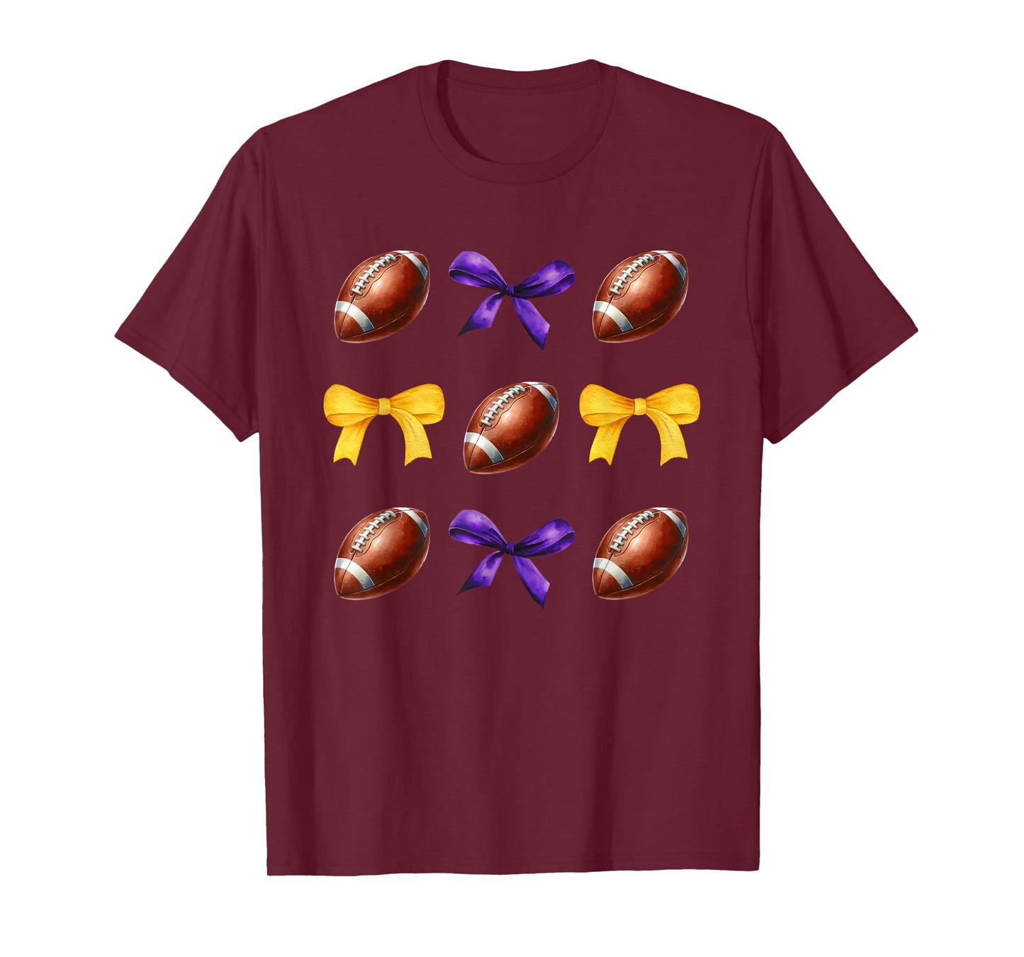 Footballs & Purple & Gold Bows Girls Fall Football Season T-Shirt