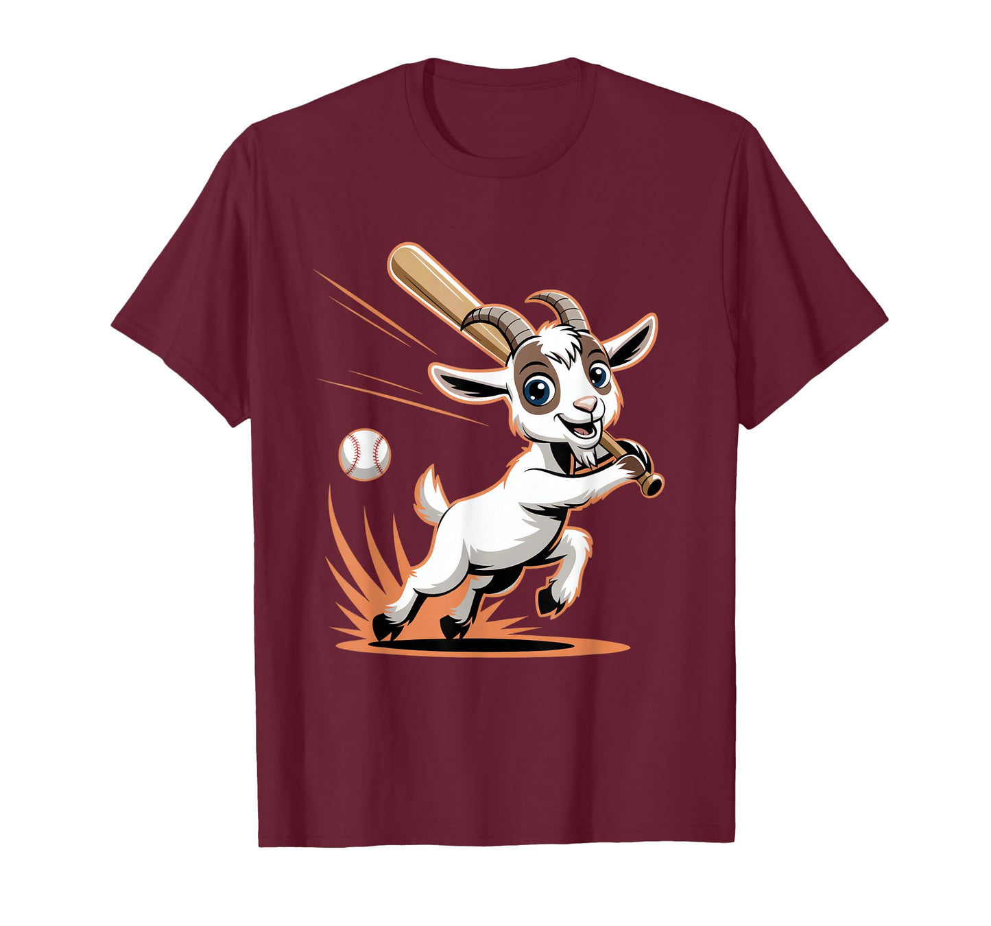 Baseball Goat Slugger Mascot Cartoon Hitting Ball T-Shirt