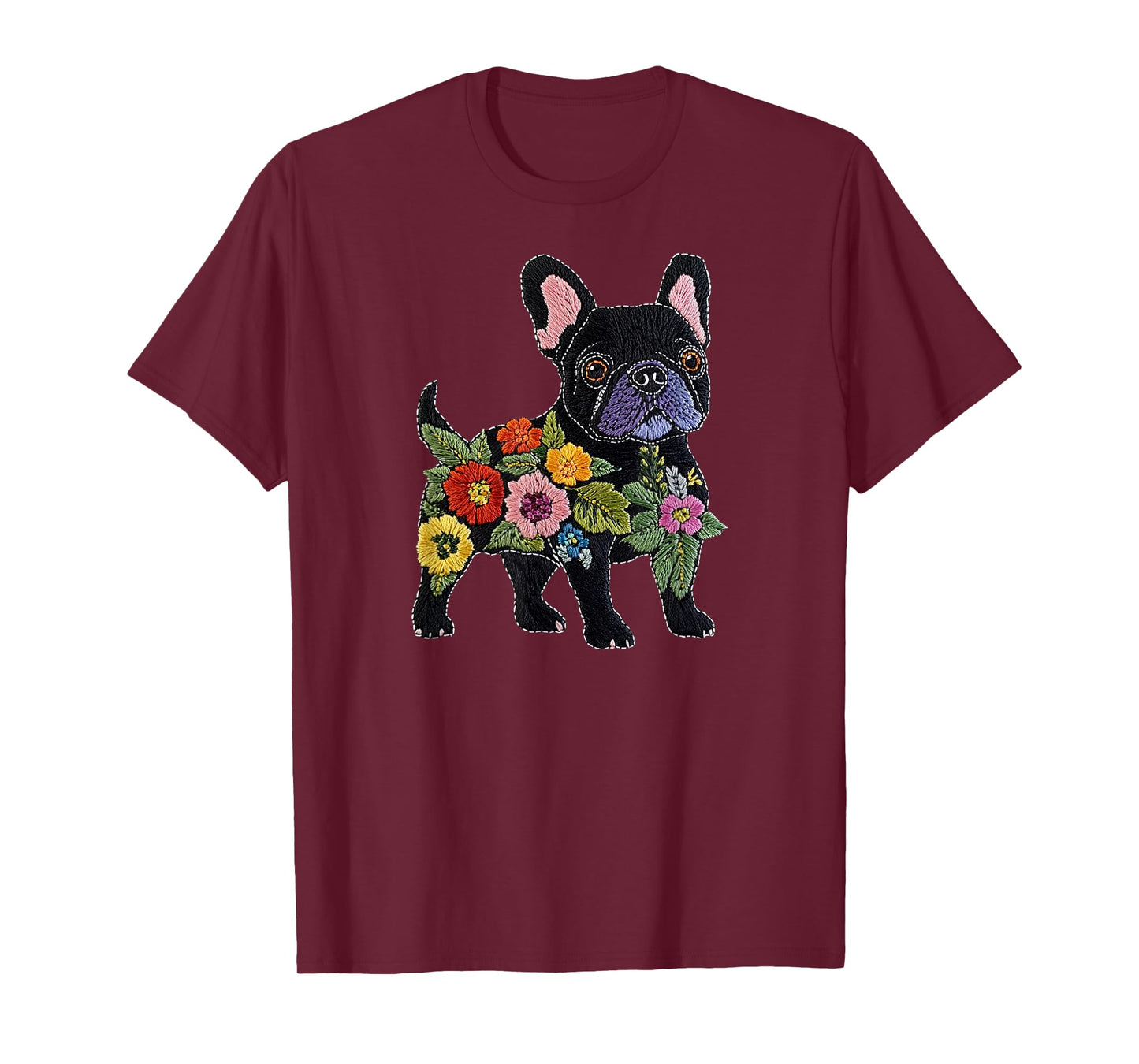 French bulldog Flower Funny Dog Silhouette Floral Women Men T-Shirt