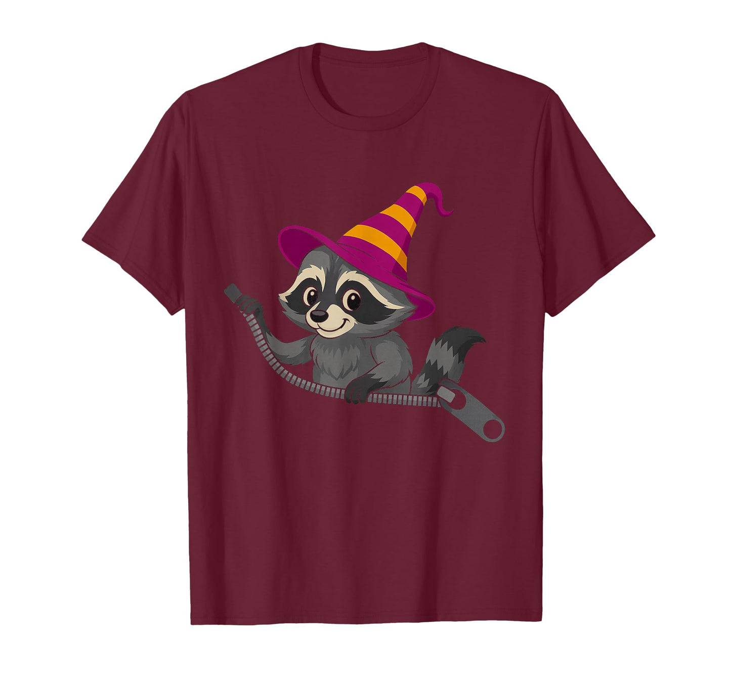 Raccoon in a Witch Hat Emerging from a Zipper for Halloween T-Shirt