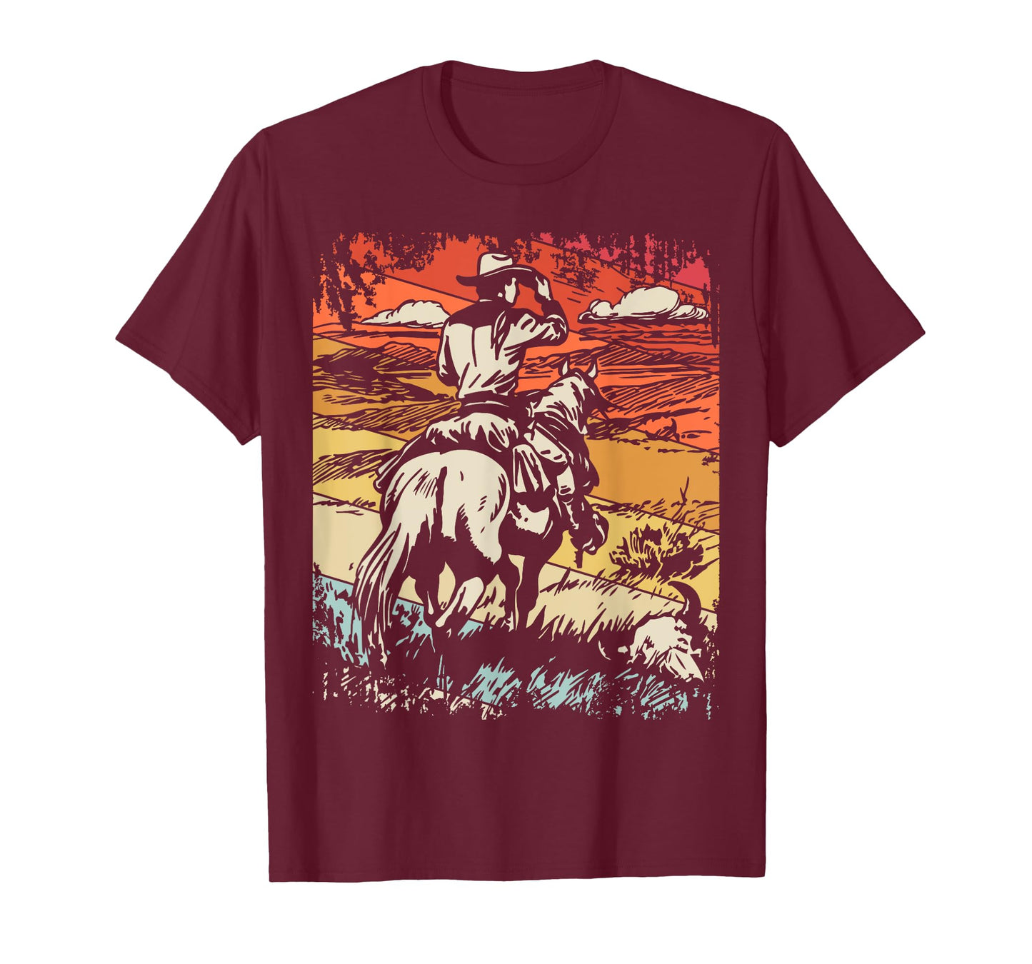 Vintage Cowboy By SamBro Retro Unisex-Adults Kids Western T-Shirt Black Small Crew Neck Short Sleeve