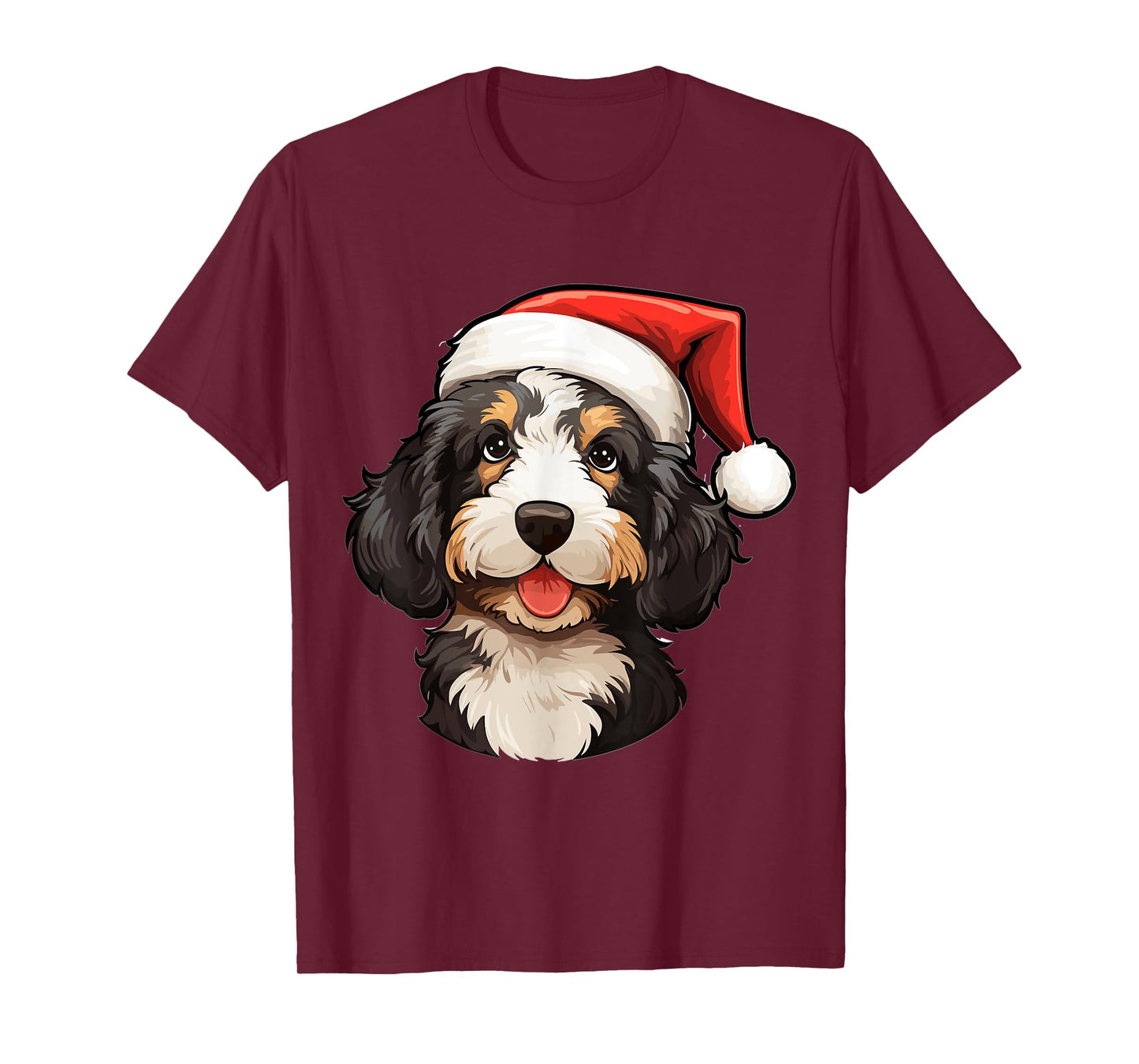 Bernedoodle Dog Breed with a Christmas Hat Men Women Kids T-Shirt
